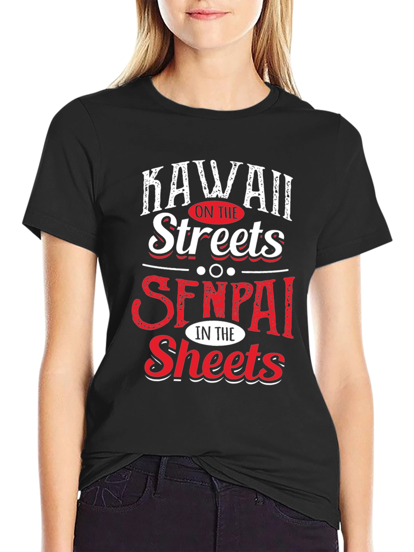 Black Kawaii on the Streets Senpai in the Sheets T-Shirt view 2