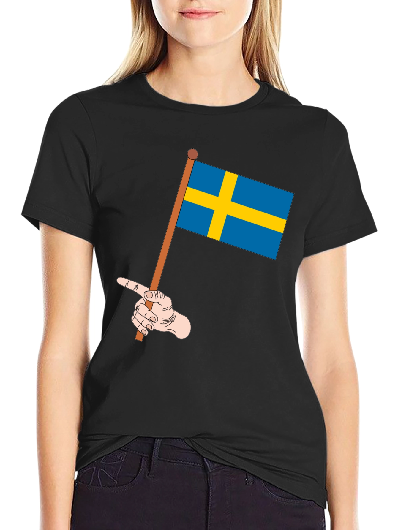 Black Sweden Flag Graphic Tee - Novelty T-Shirt view 2