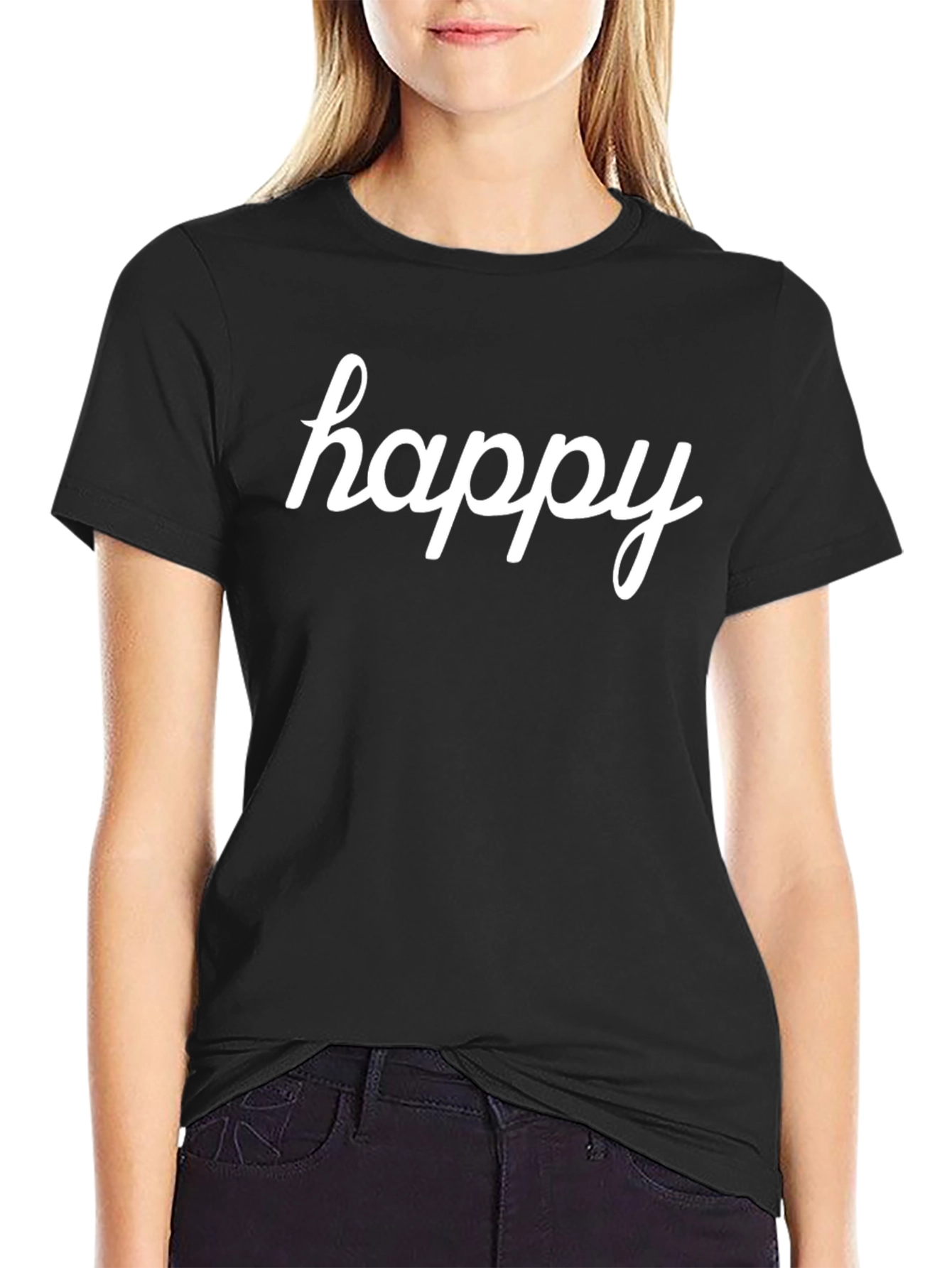 Black Happy Script Black T-Shirt view 2