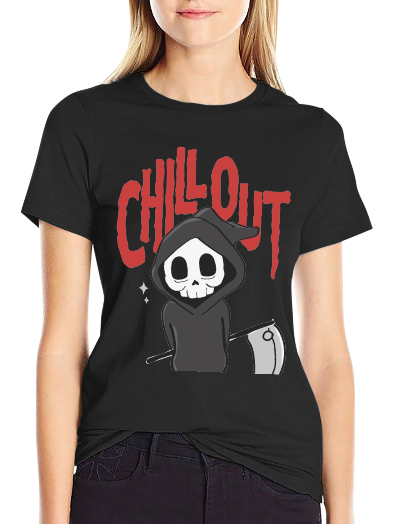 Black Chill Out Grim Reaper Graphic T-Shirt view 2