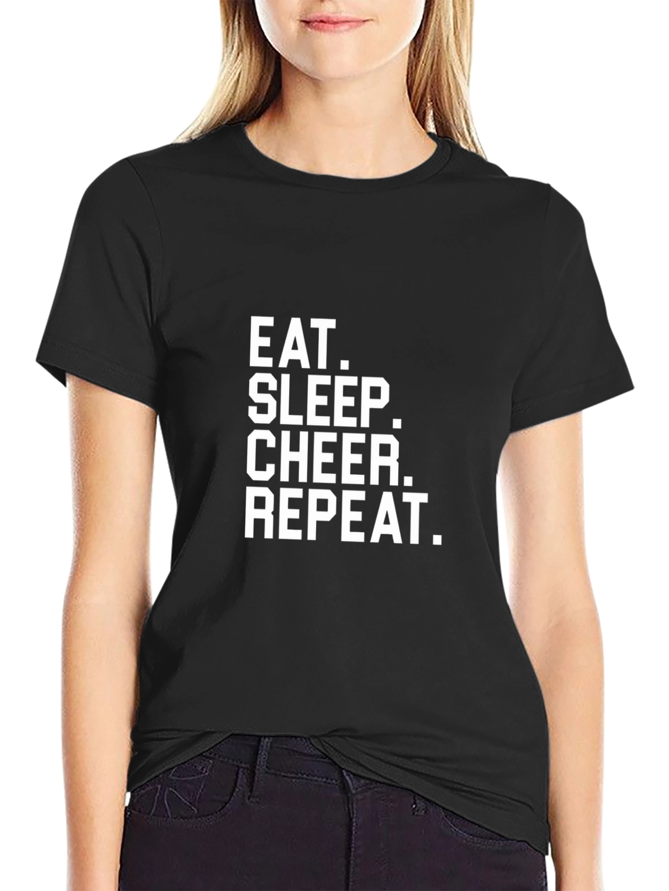 Black Eat Sleep Cheer Repeat Black T-Shirt view 2