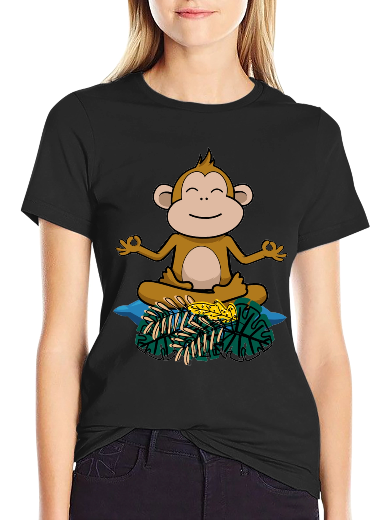 Black Zen Monkey Graphic Tee - Relaxed Fit Cotton Shirt view 2