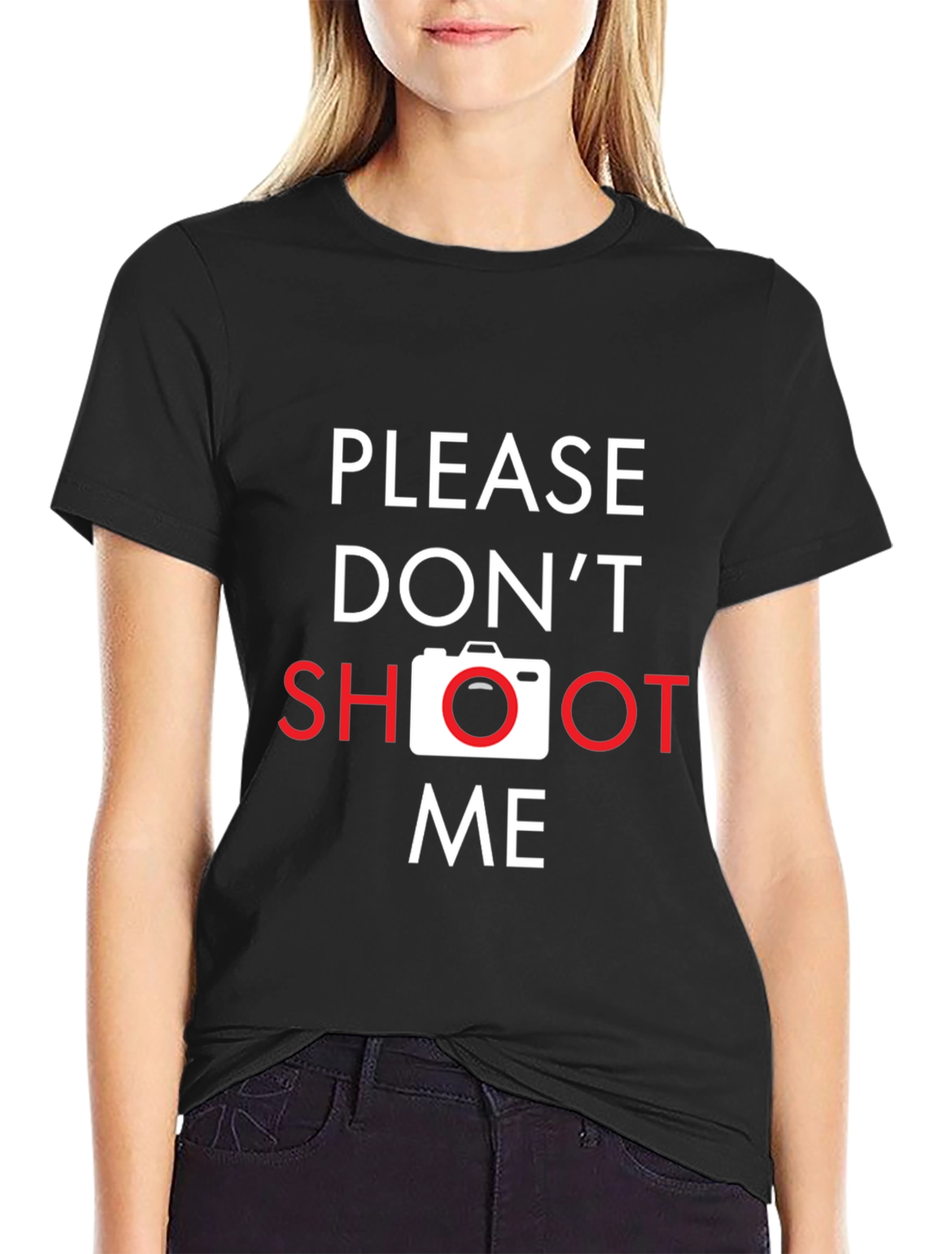 Black Please Don't Shoot Me Camera Graphic T-Shirt view 2