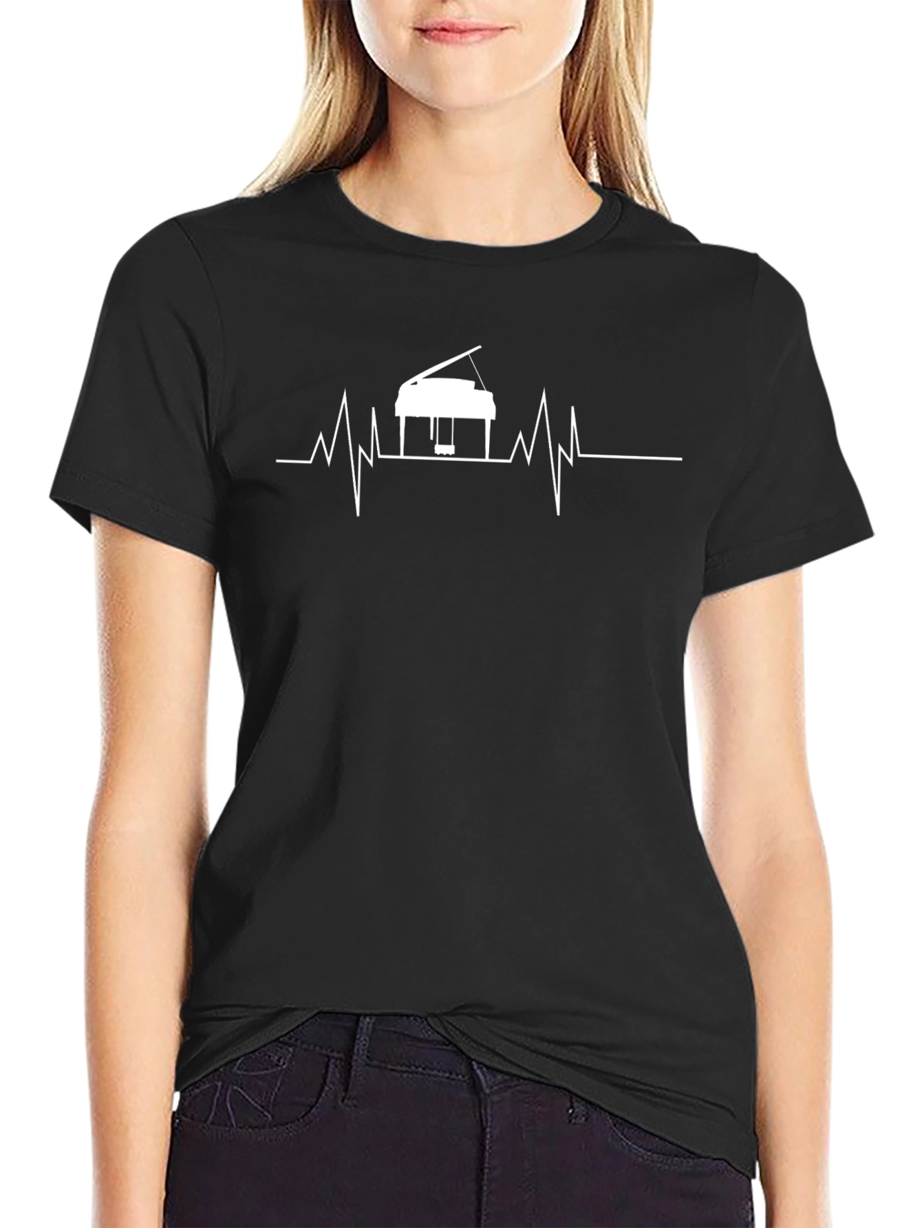 Black Piano Heartbeat T-Shirt - Music Lover Tee view 2