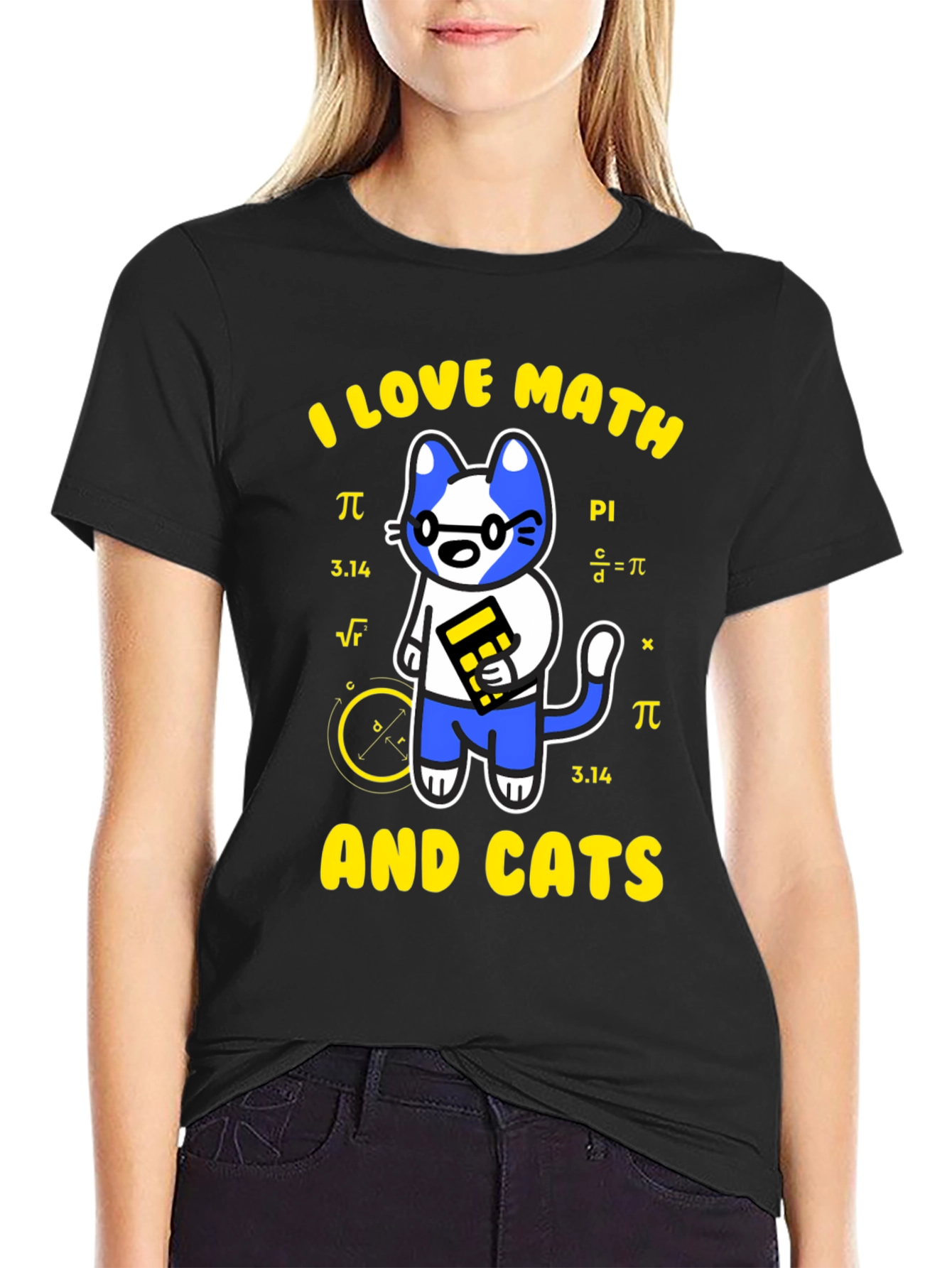 Black I Love Math and Cats T-Shirt Funny Geek Nerd Tee view 2