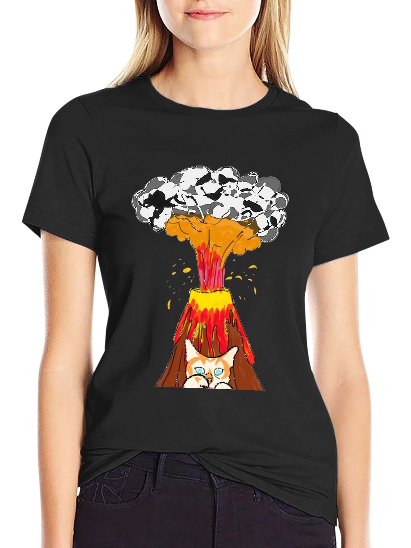 Black Cat Volcano T-Shirt - Explosive Style view 2