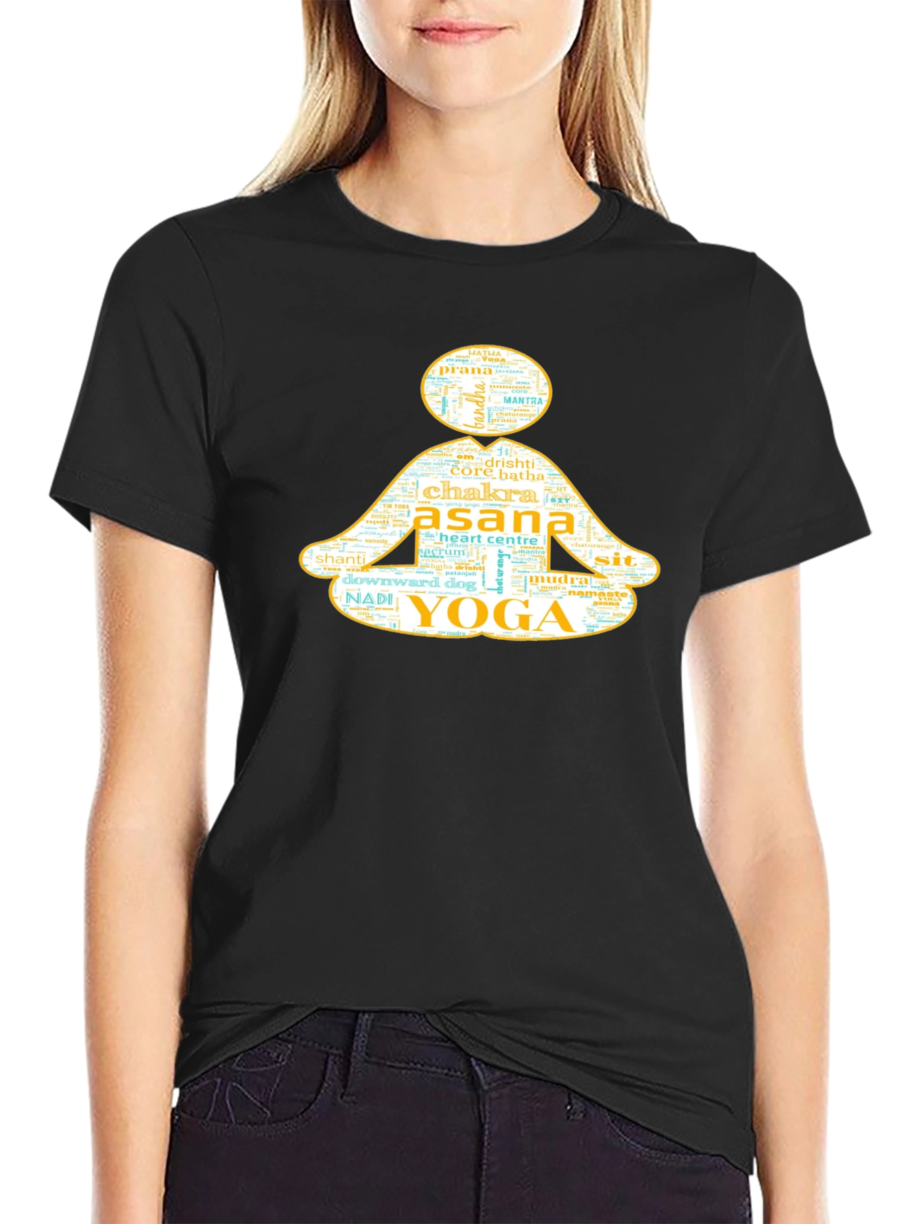 Black Yoga Pose Word Art Graphic T-Shirt view 2