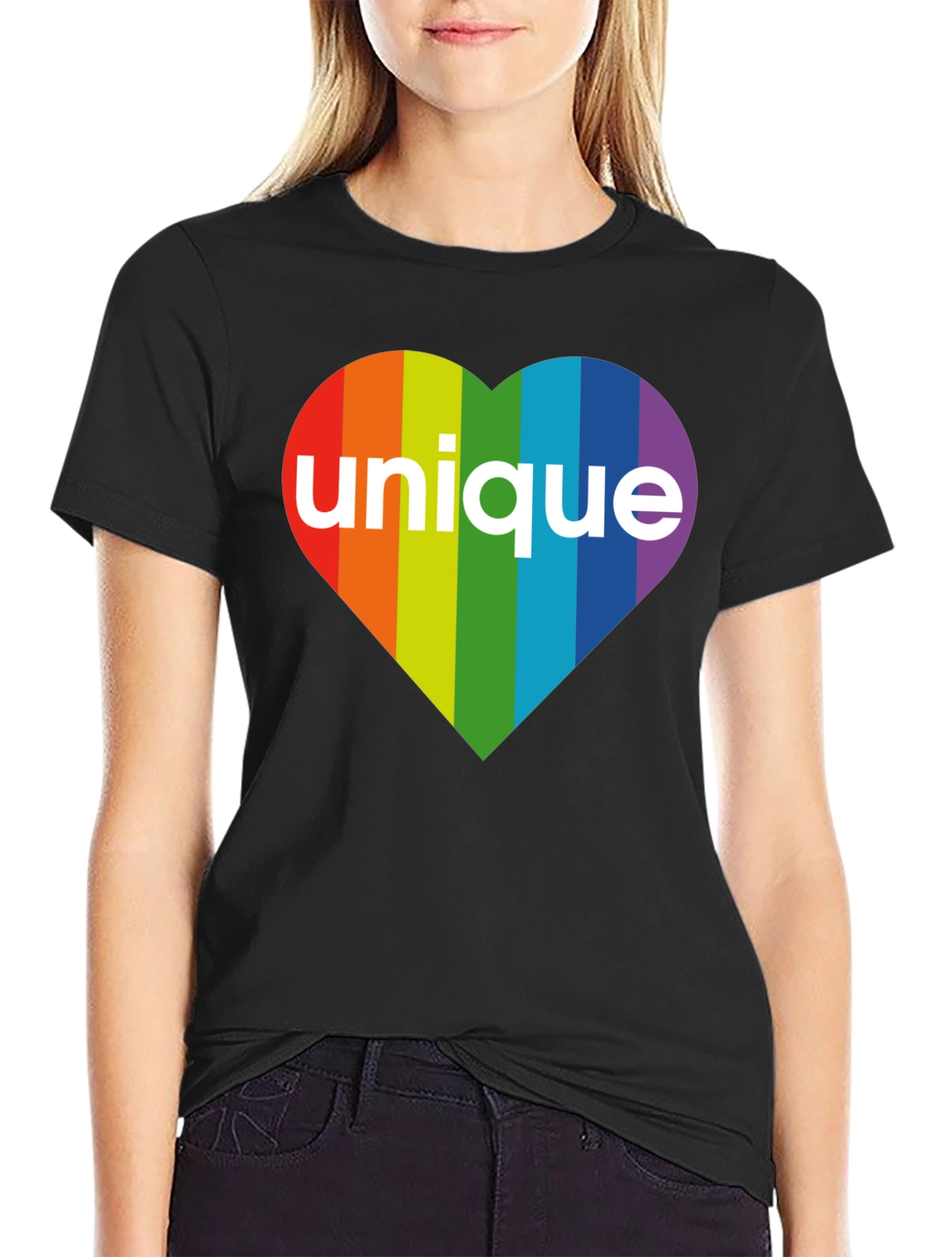 Black Unique Rainbow Heart T-Shirt - Pride Apparel view 2