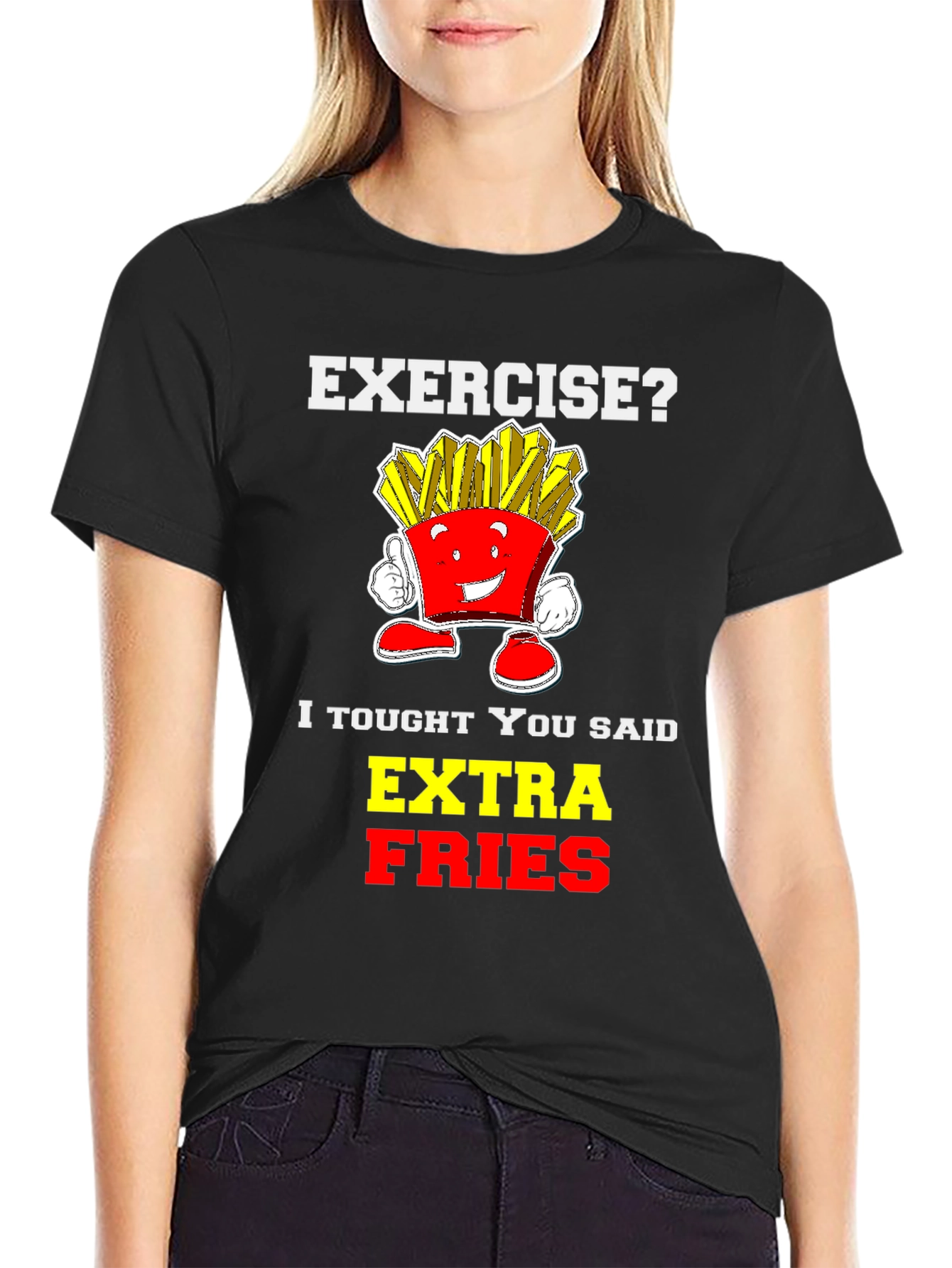 Black Funny Extra Fries Graphic T-Shirt view 2