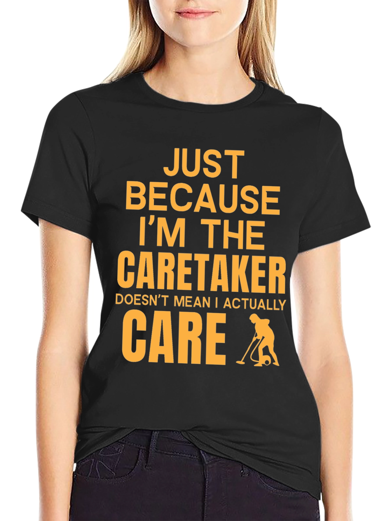 Black Caretaker Humor T-Shirt - I Don't Care! view 2