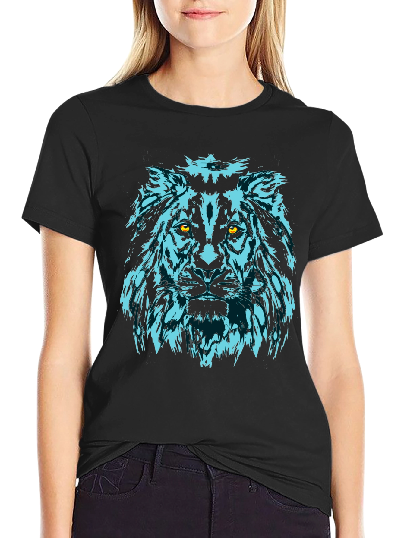 Black Lion Graphic Tee - Black Cotton Crew Neck view 2