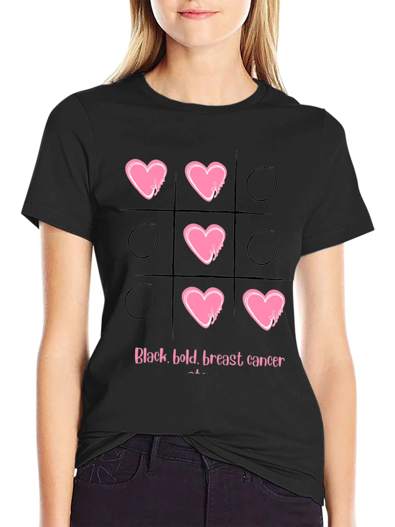 Black Breast Cancer Tic-Tac-Toe T-Shirt view 2