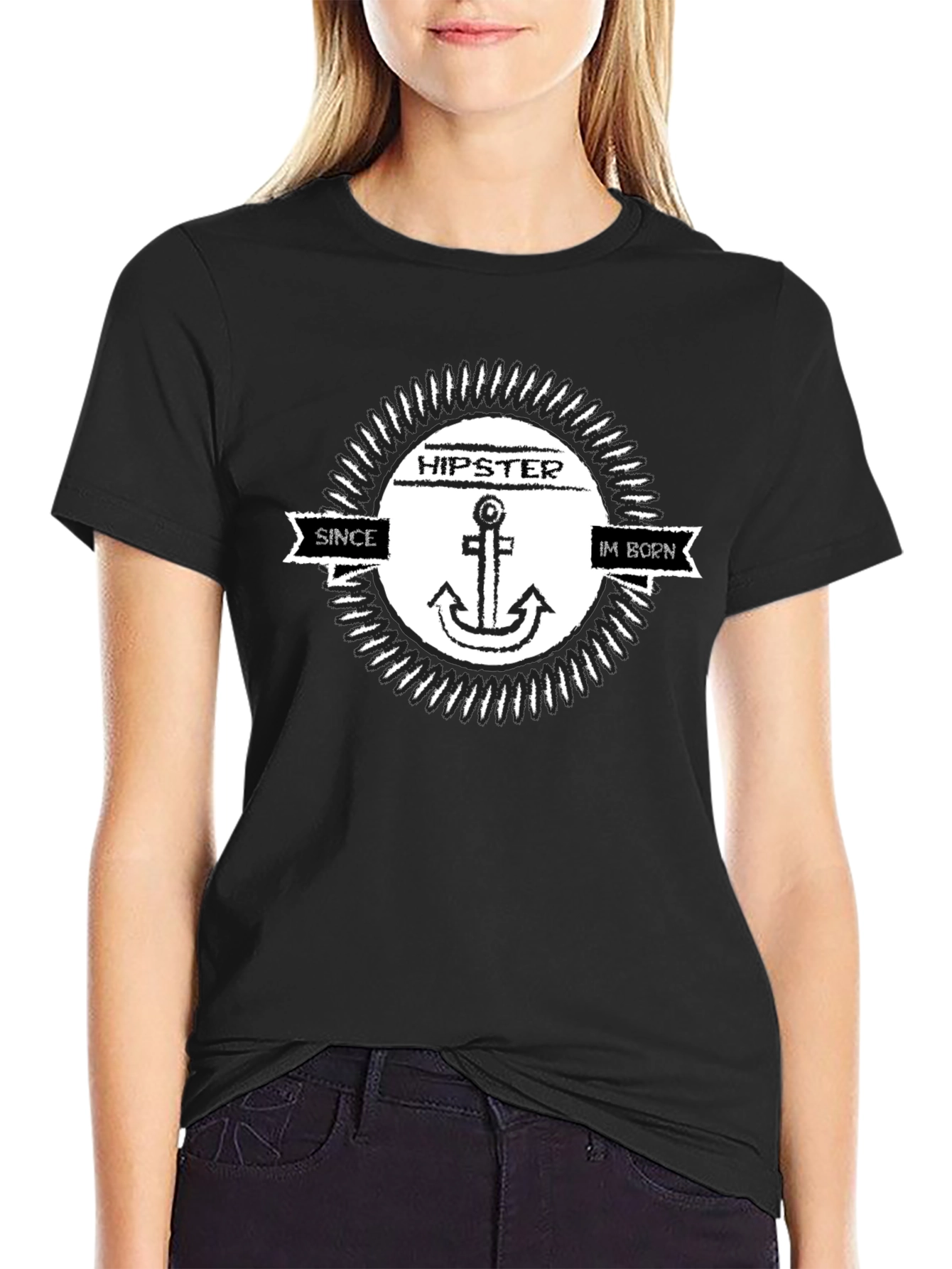 Black Hipster Anchor T-Shirt - Since I'm Born view 2