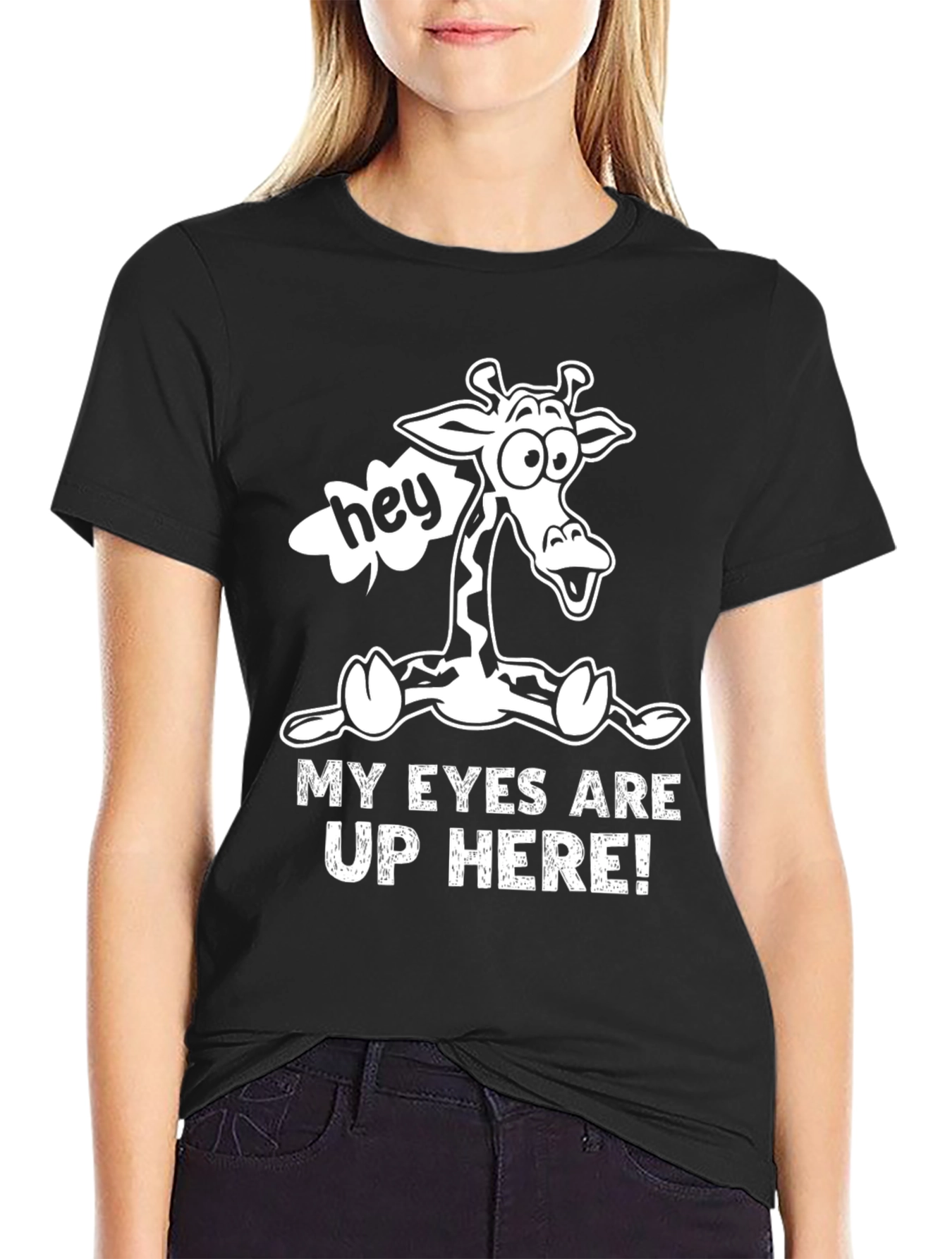 Black Funny Giraffe T-Shirt - My Eyes Are Up Here! view 2