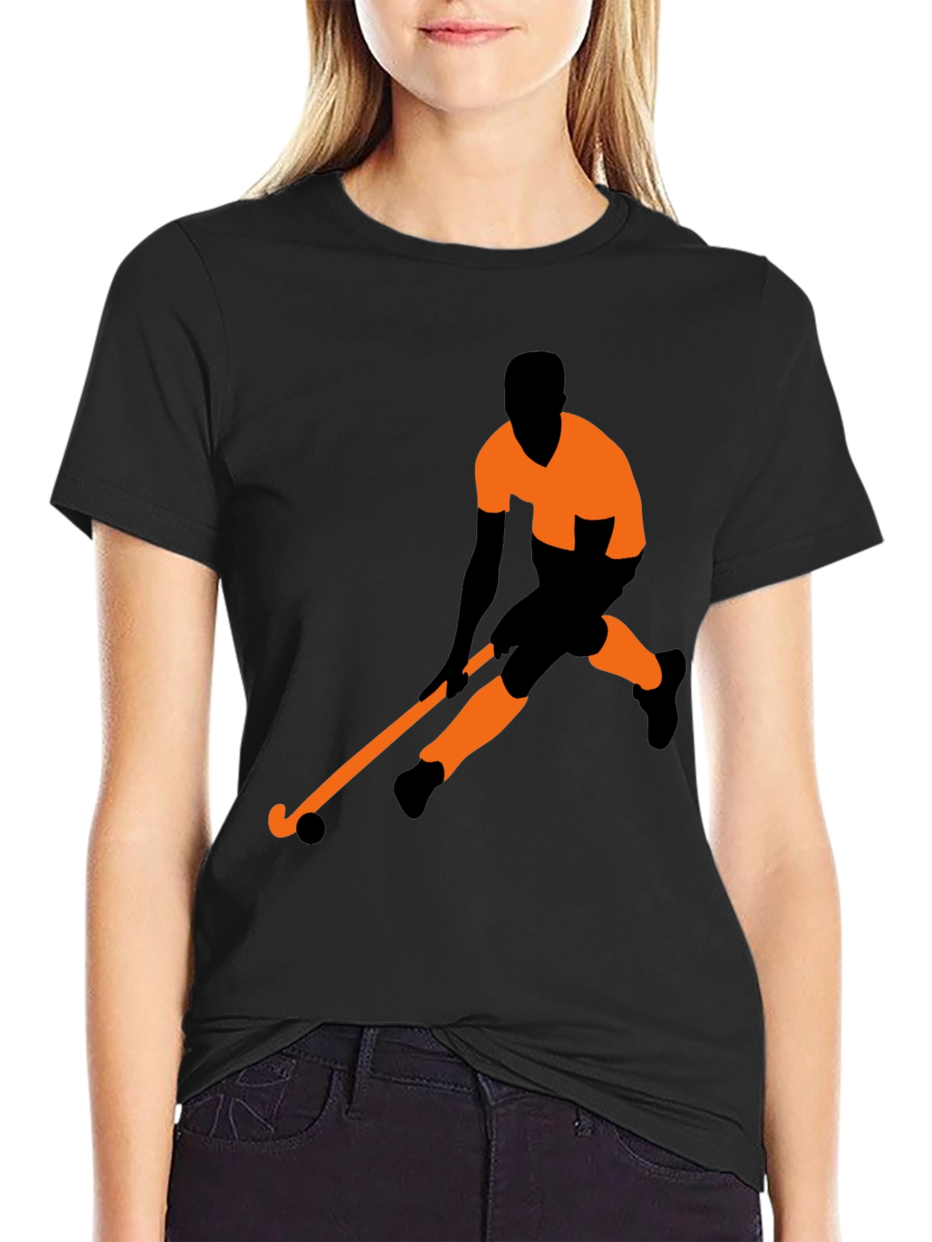 Hockey Player Graphic Tee - Sporty Casual Black T-Shirt - 2
