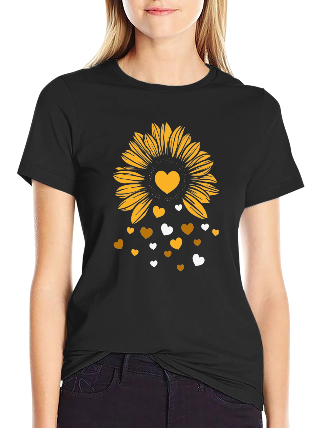 Black Sunflower Heart Graphic Tee - Stylish Men's Black T-Shirt view 2