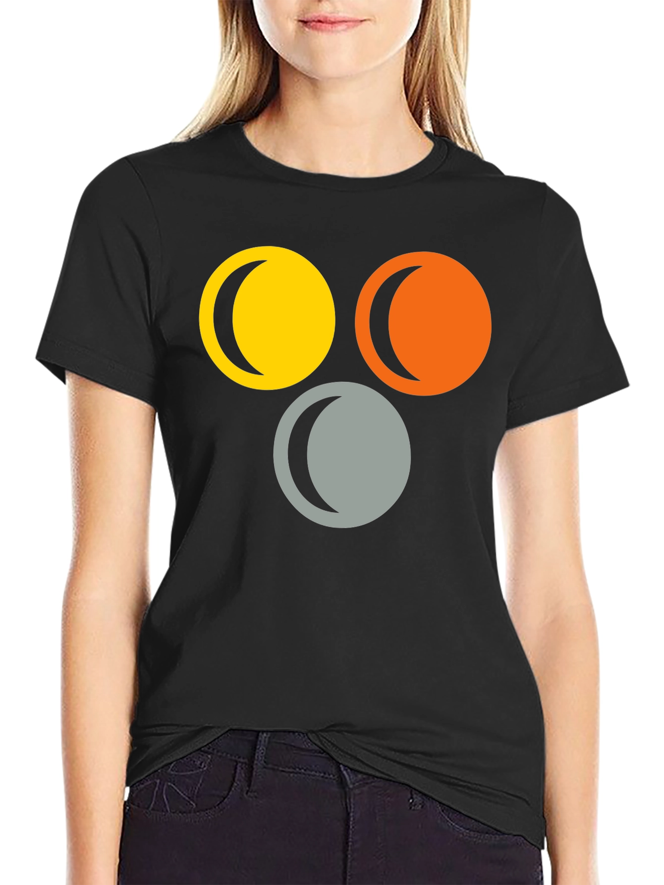 Black Abstract Circle Moon Phase T-Shirt view 2