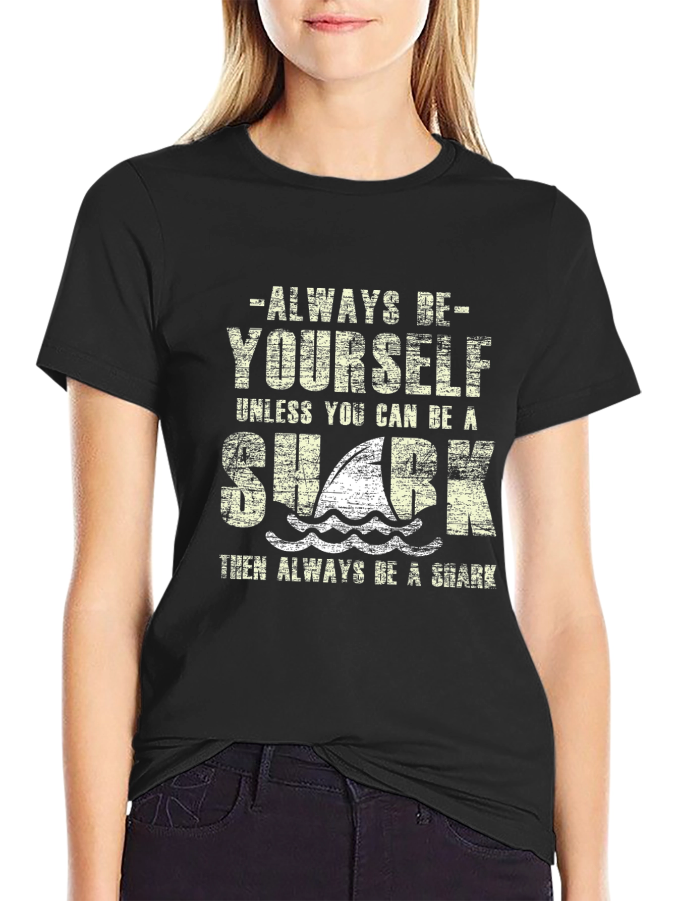 Black Always Be Yourself Shark Graphic T-Shirt view 2