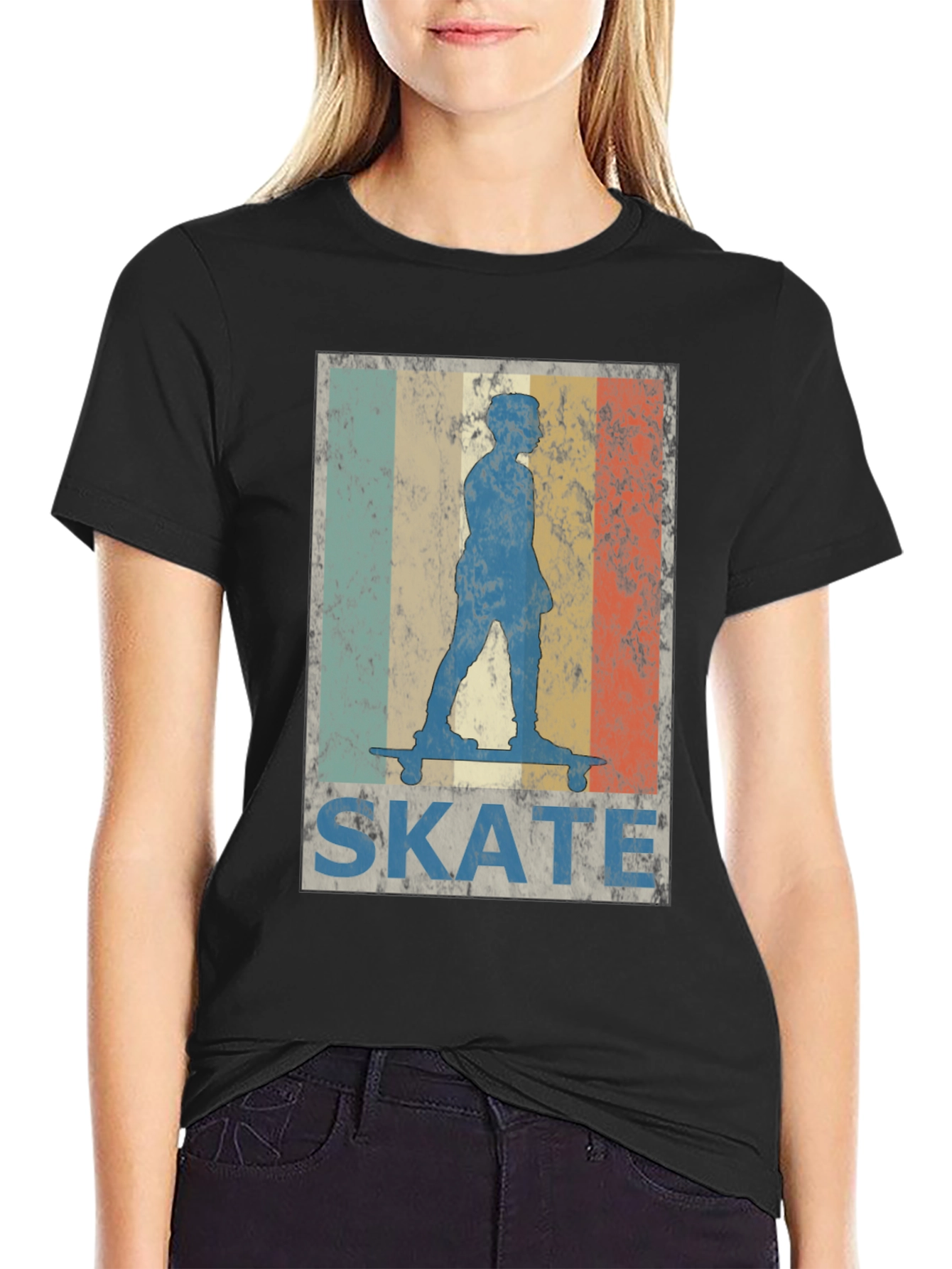 Black Retro Skate T-Shirt - Vintage Skateboarder Design view 2