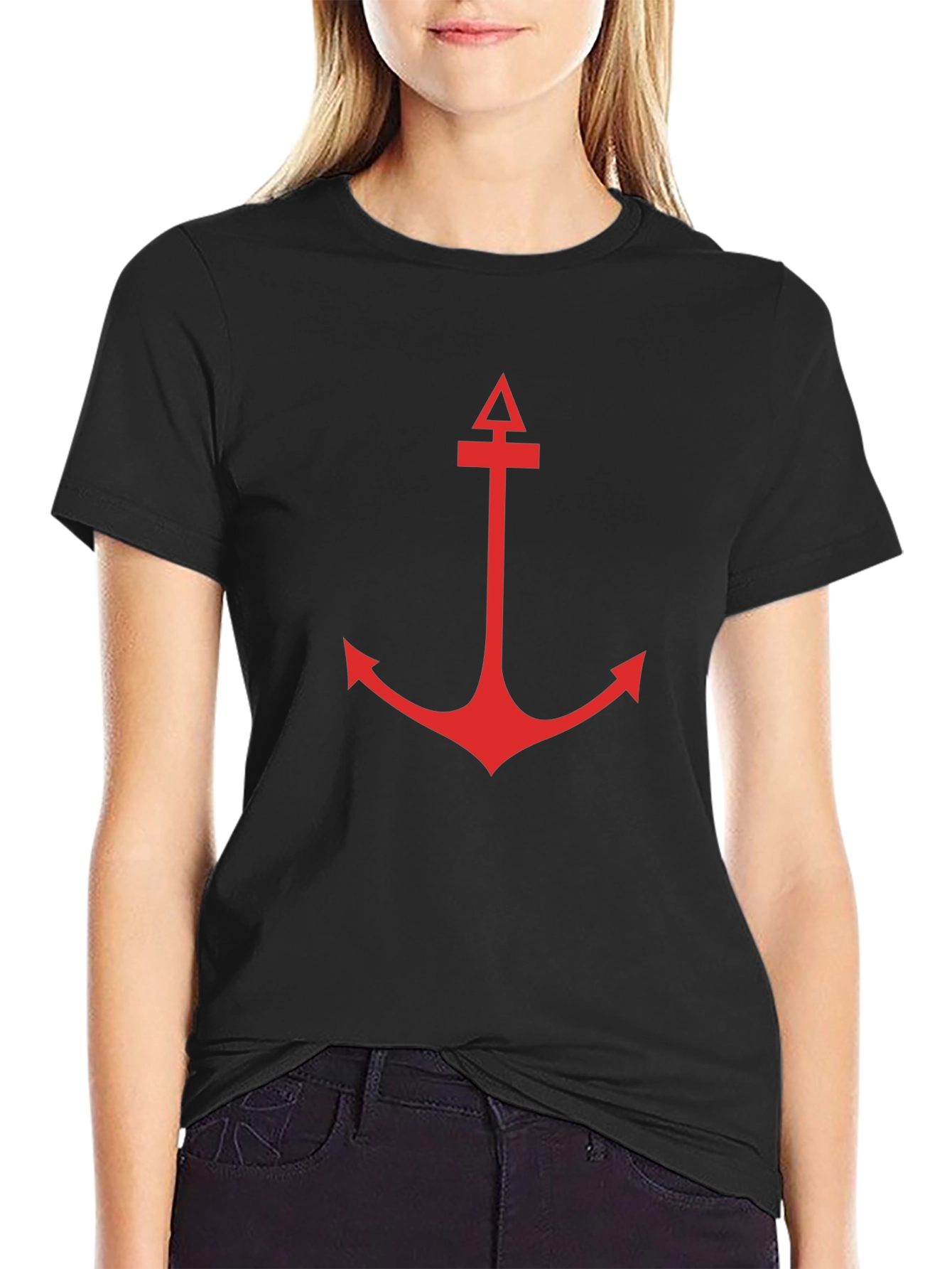 Black Men's Black T-Shirt with Red Anchor Graphic view 2