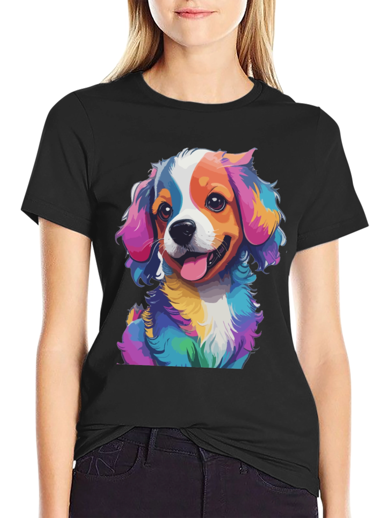 Black Colorful Dog Graphic Tee - Men's Black T-Shirt view 2
