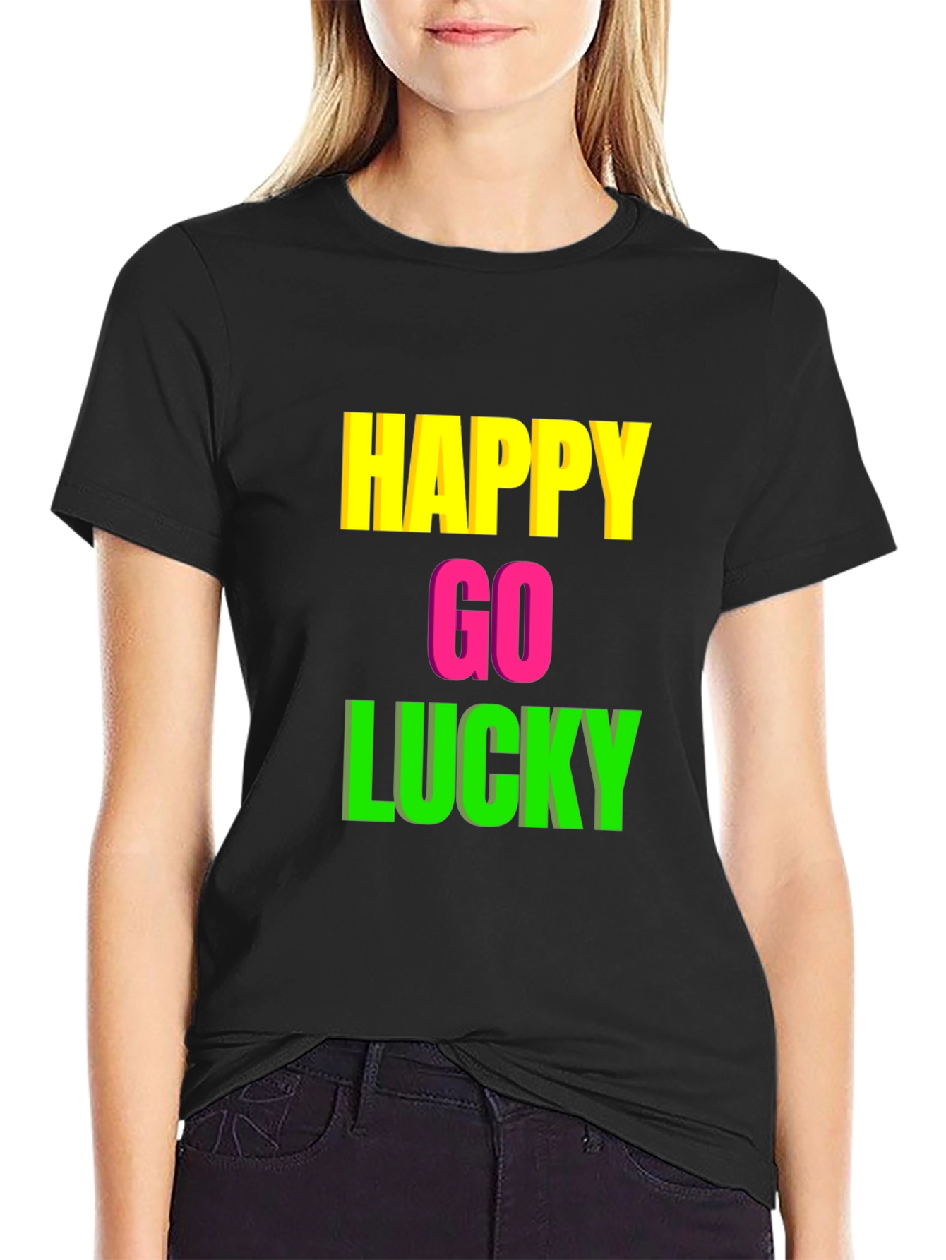 Black Happy Go Lucky Graphic Tee - Black T-Shirt view 2