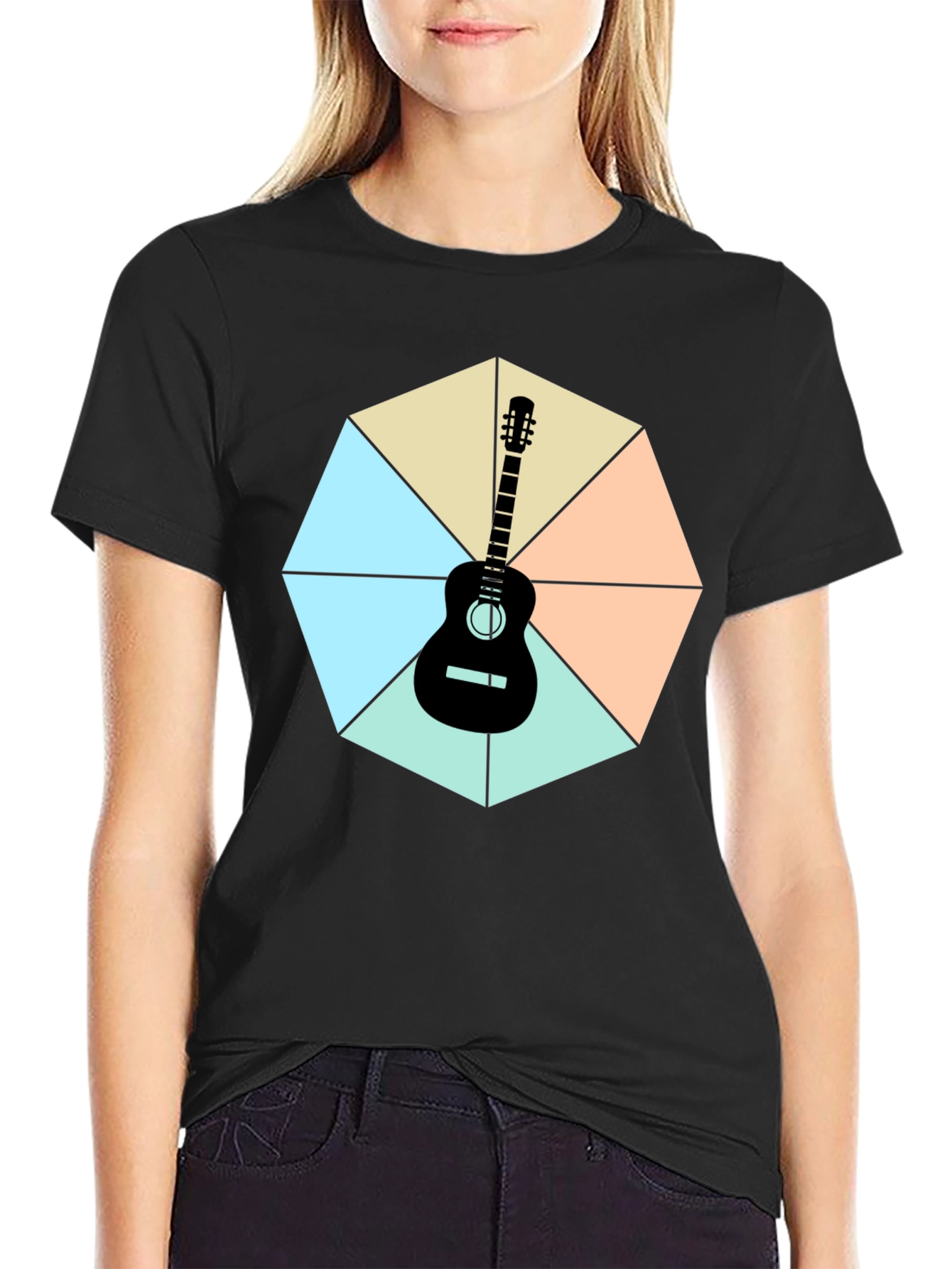 Black Guitar Geometric Graphic Tee view 2