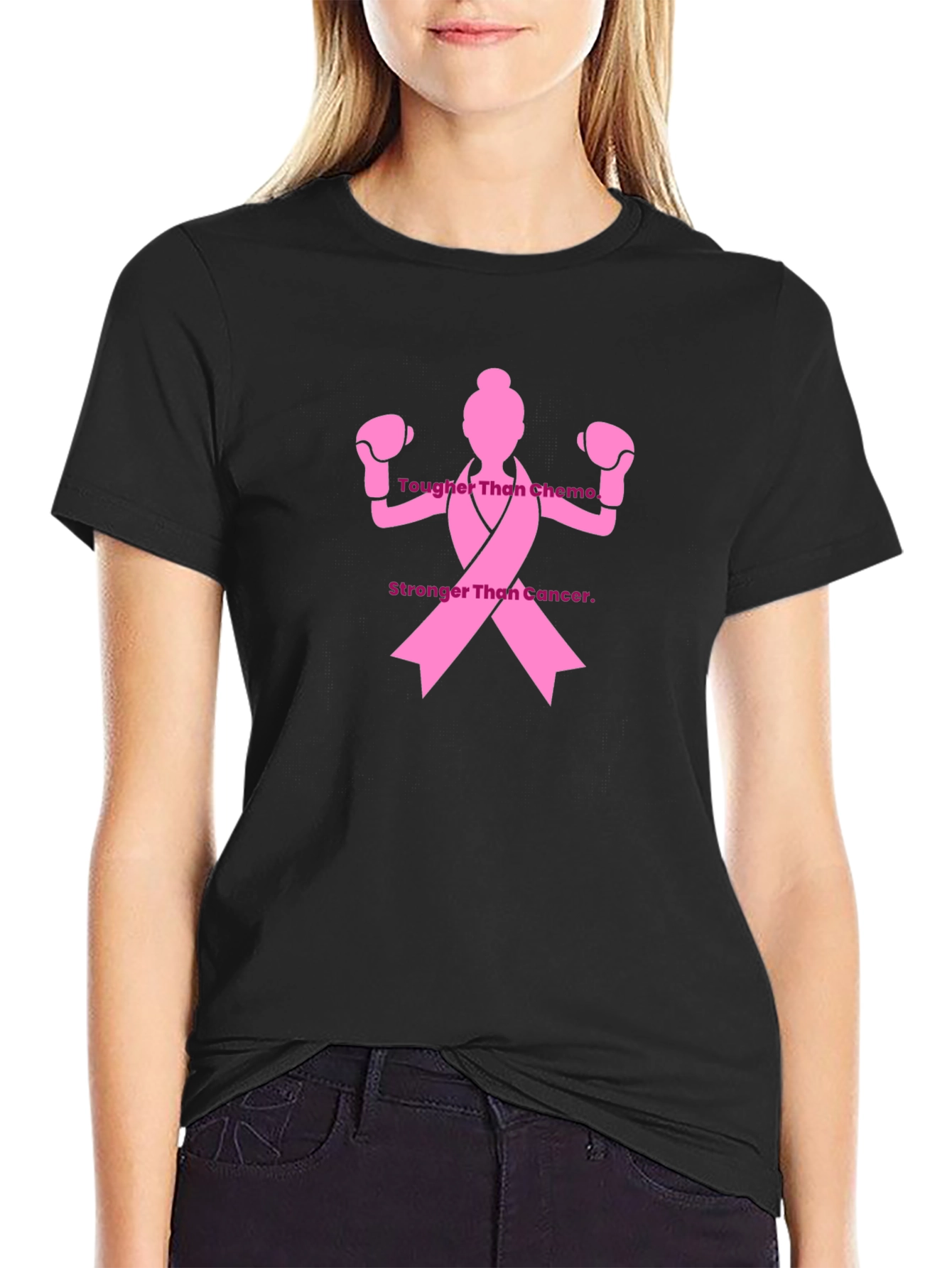 Black Tougher Than Chemo T-Shirt - Cancer Awareness view 2