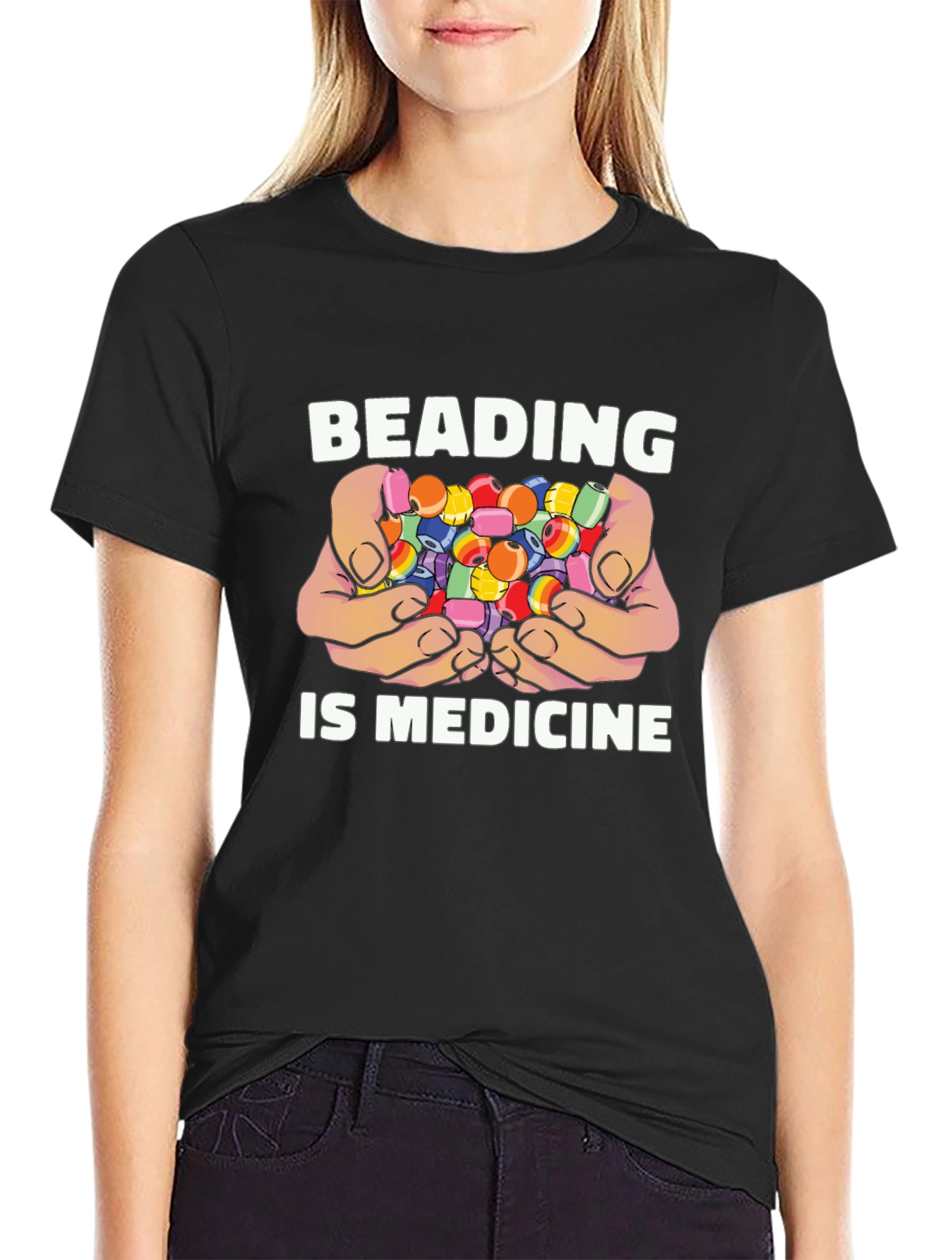 Black Beading is Medicine Black T-Shirt view 2