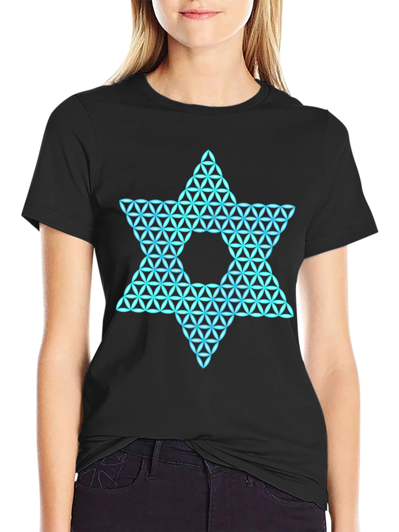 Black Geometric Star Graphic Tee - Men's Black T-Shirt view 2