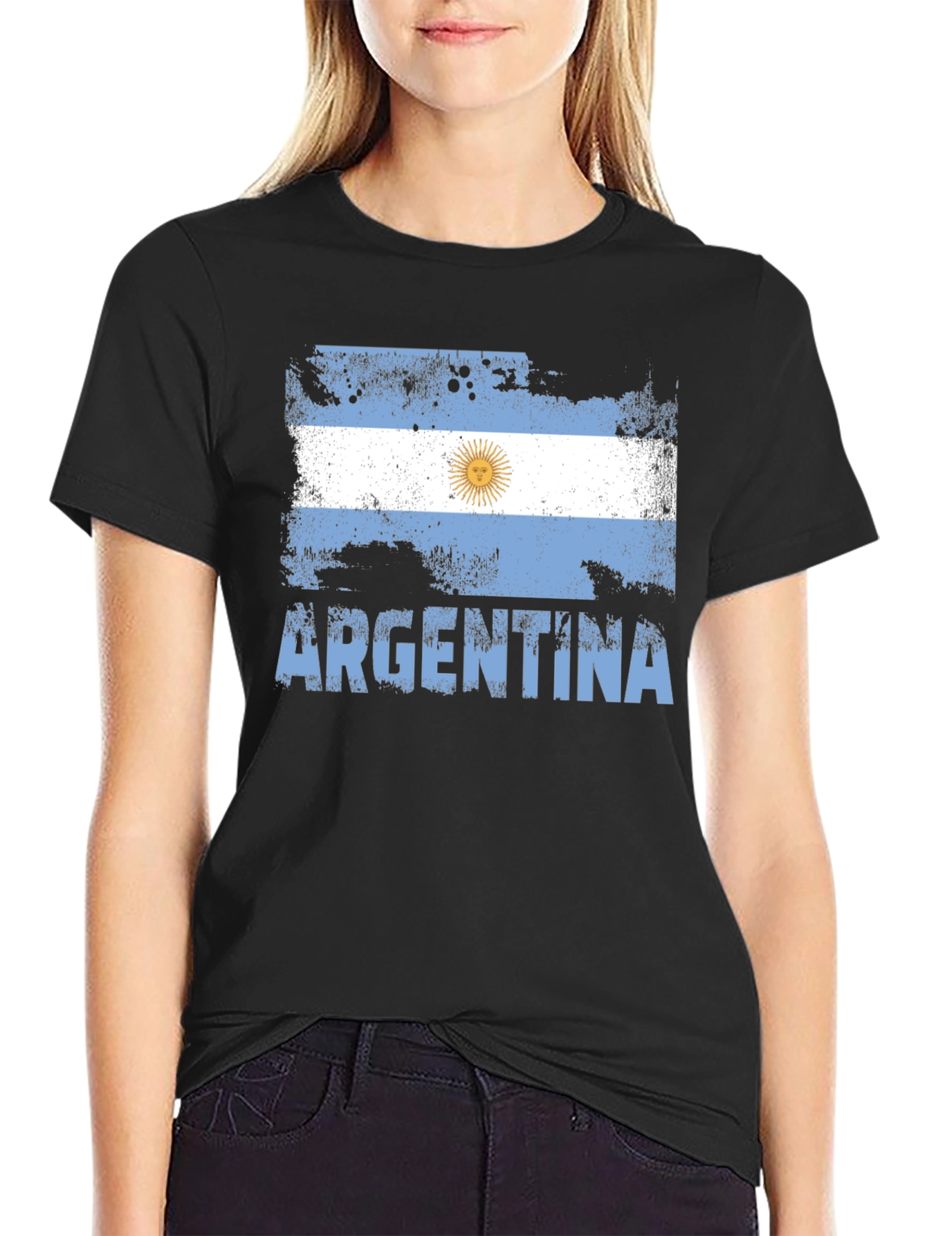 Black Argentina Flag T-Shirt - Distressed Design view 2