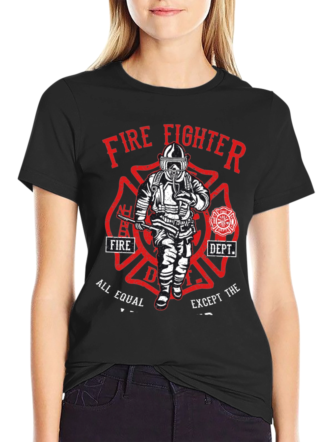 Black Firefighter Graphic T-Shirt - All Equal Except view 2