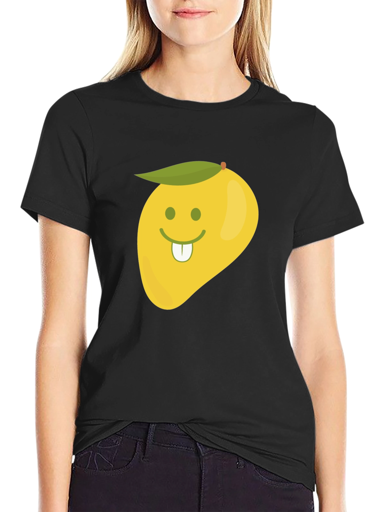Black Funny Mango Face Graphic Black T-Shirt view 2