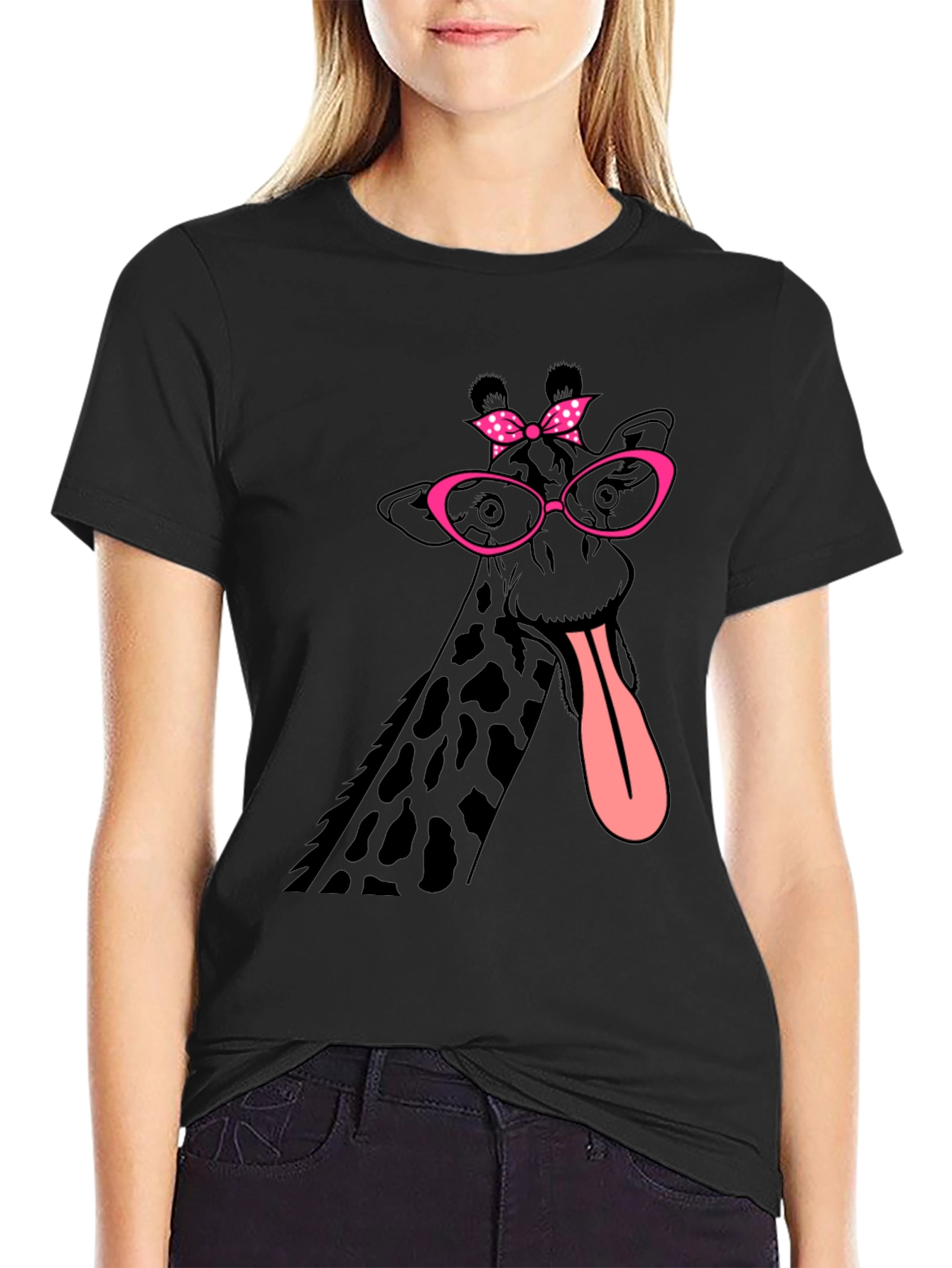 Black Giraffe with Glasses Graphic T-Shirt view 2