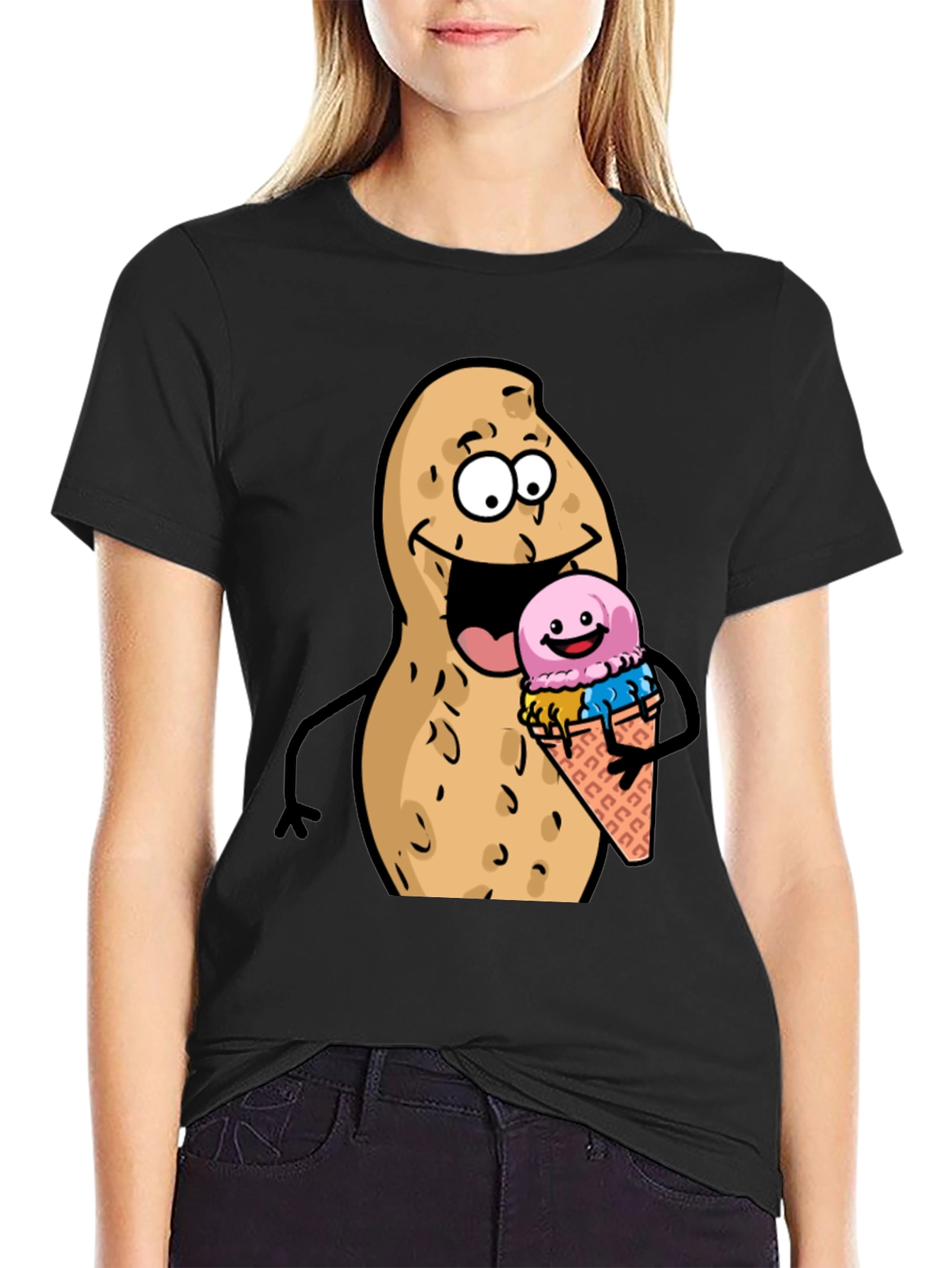 Black Funny Peanut Ice Cream Black T-Shirt view 2