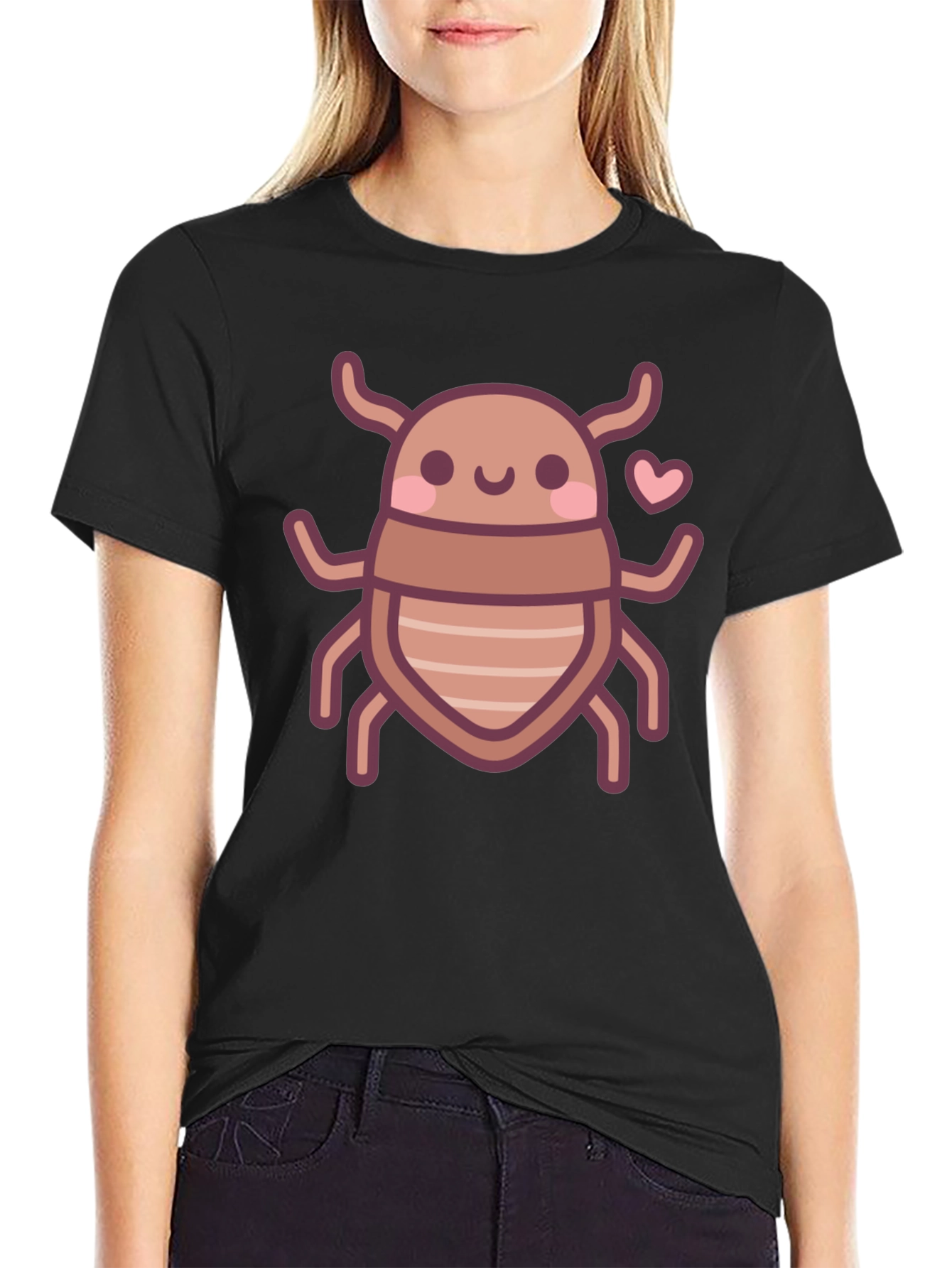 Black Cute Bug Graphic Tee - Black Cotton T-Shirt view 2