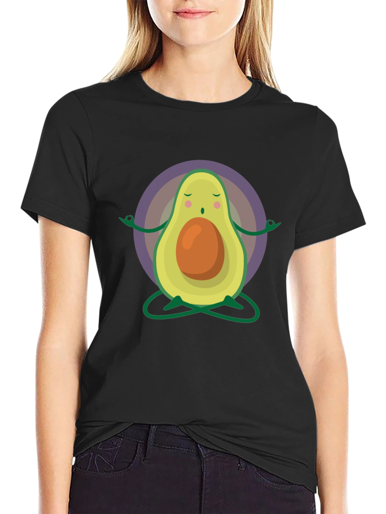 Black Meditating Avocado T-Shirt view 2