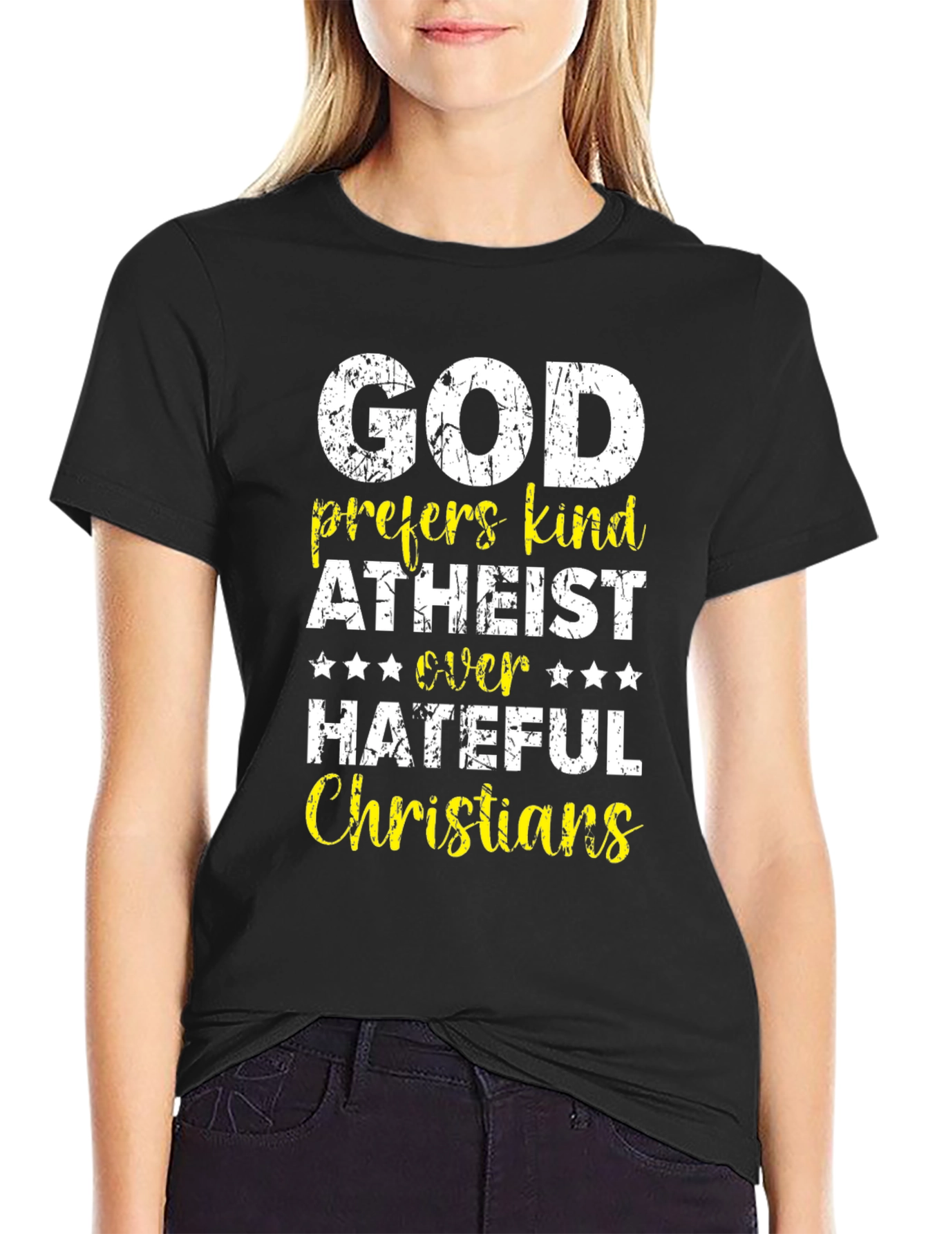 Black God Prefers Kind Atheist T-Shirt view 2