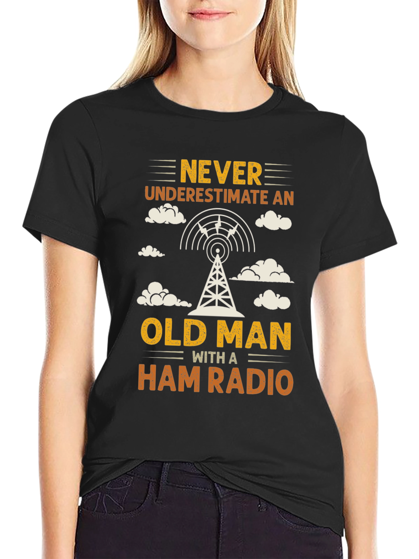 Black Never Underestimate an Old Man with a Ham Radio T-Shirt view 2