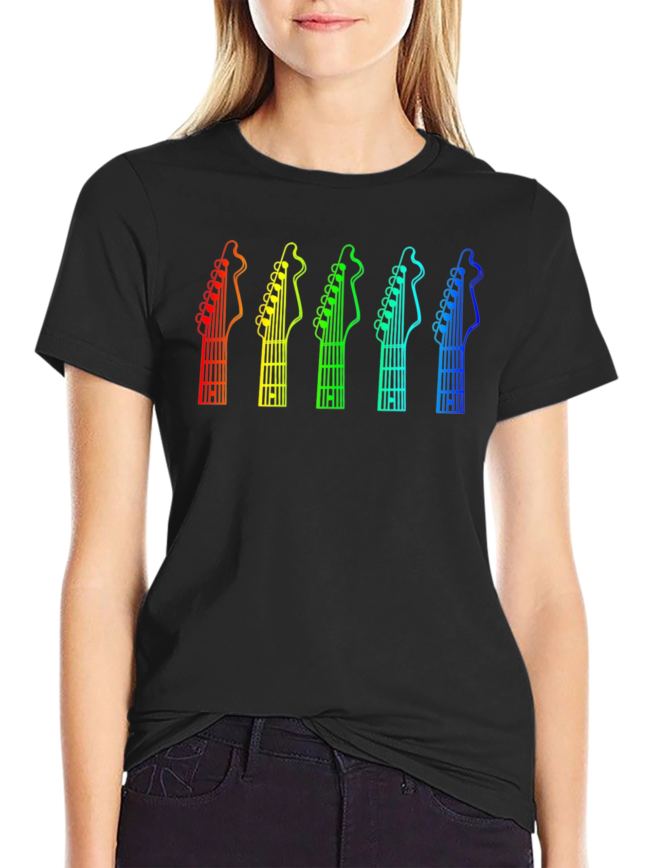 Black Rainbow Guitar Headstock T-Shirt - Music Lover Tee view 2