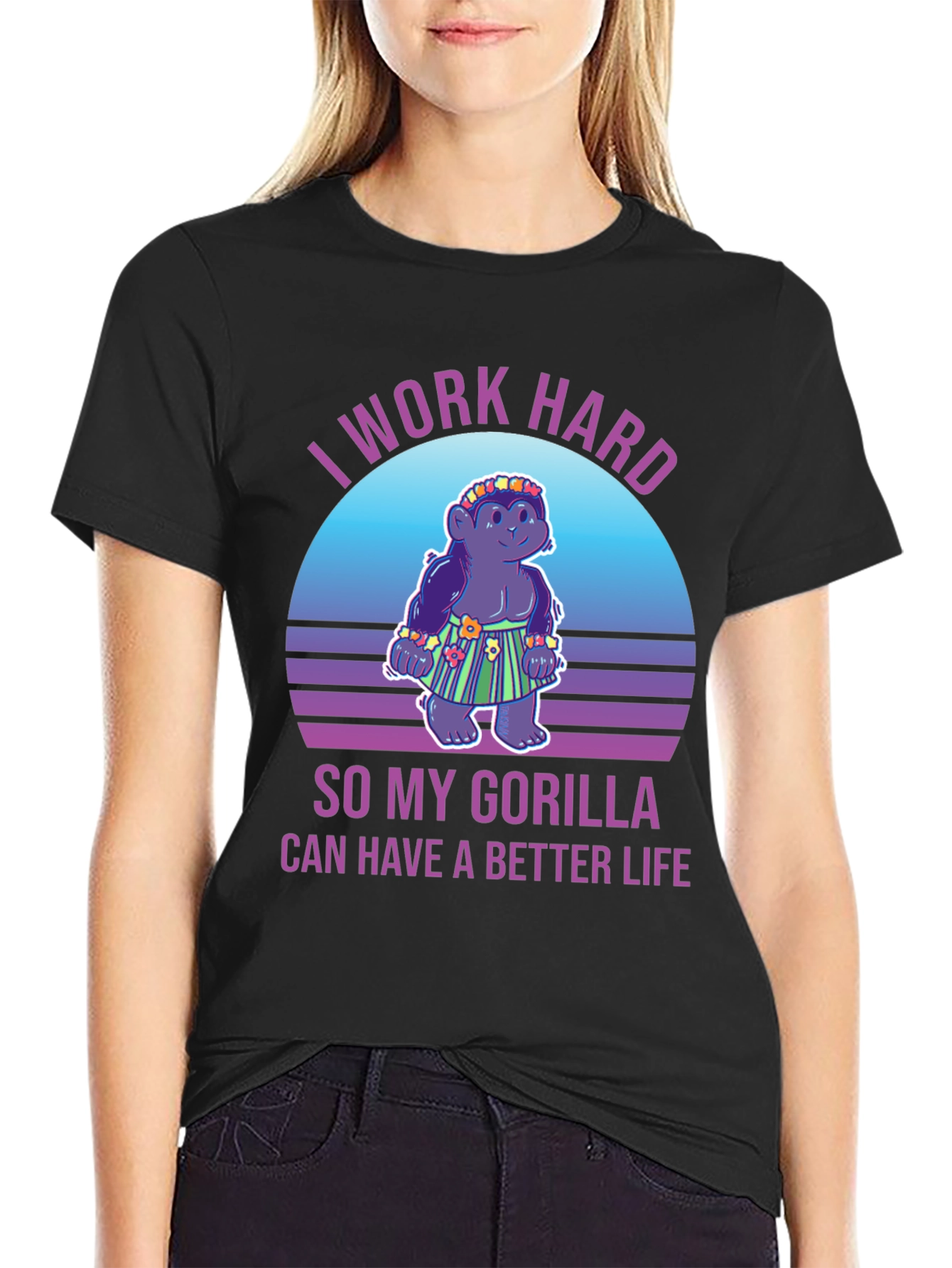 Black I Work Hard for My Gorilla T-Shirt view 2