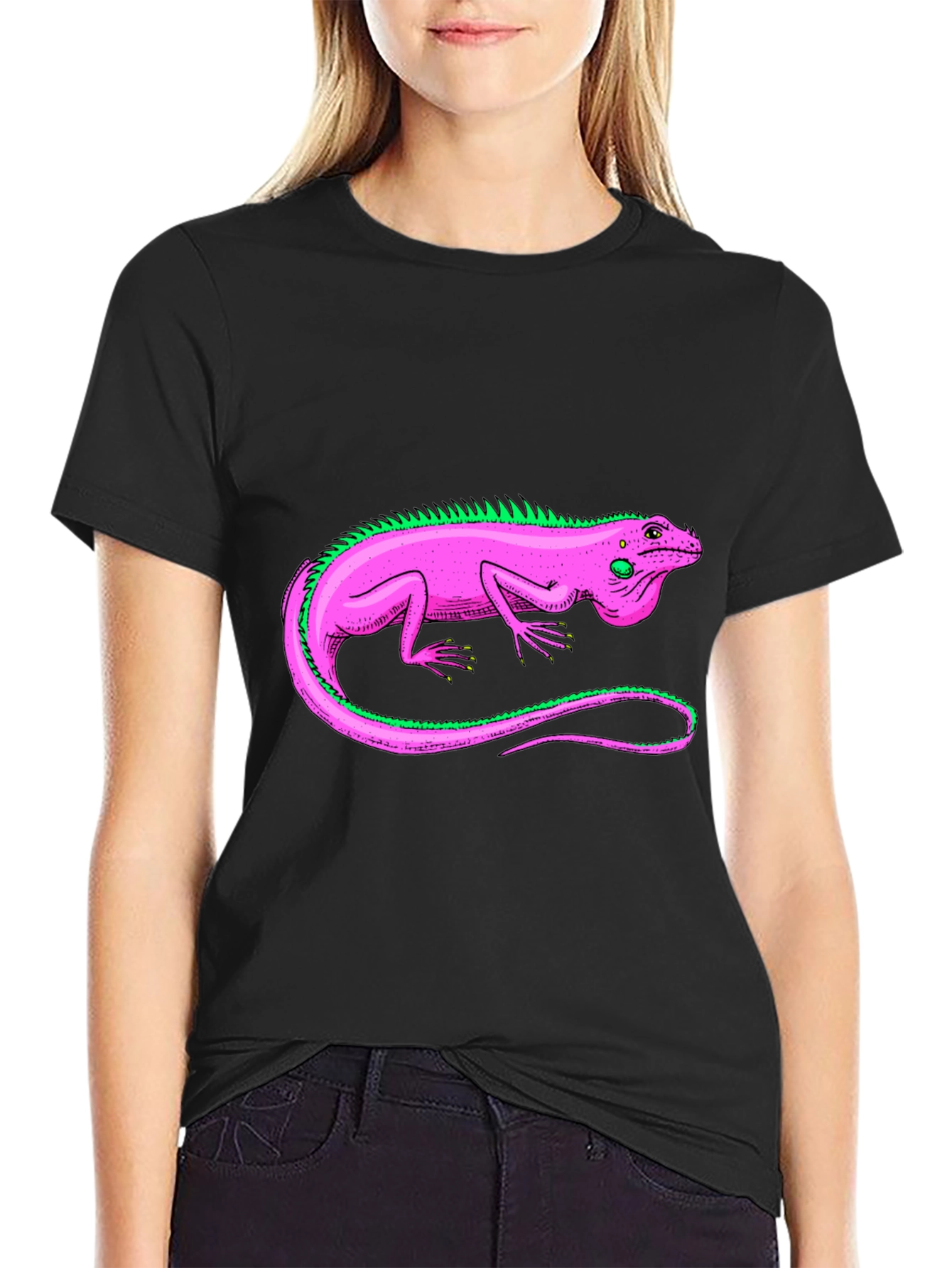 Black Iguana Graphic Tee - Stylish Reptile Design T-Shirt view 2