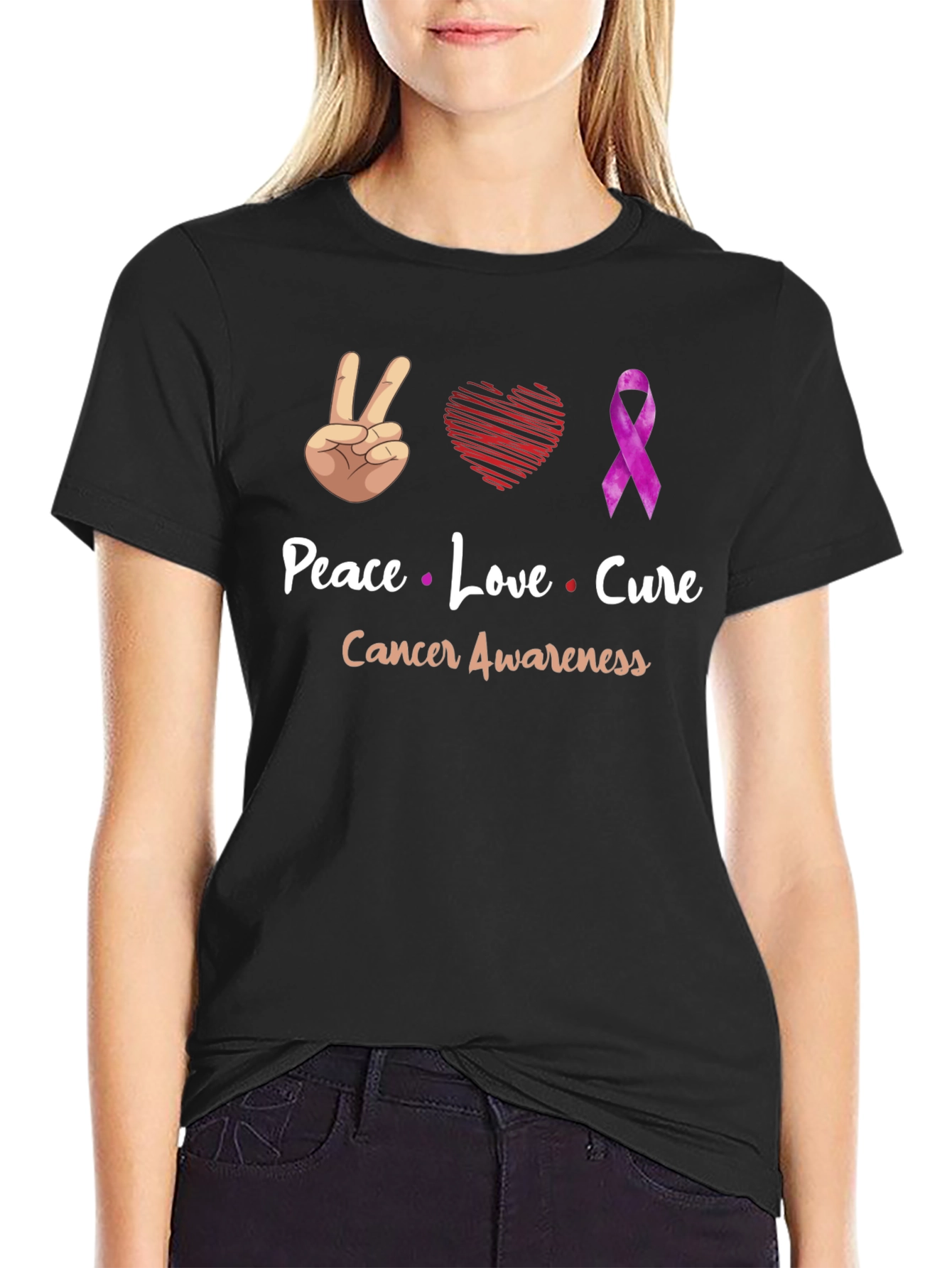 Peace Love Cure Cancer Awareness T-Shirt - 2
