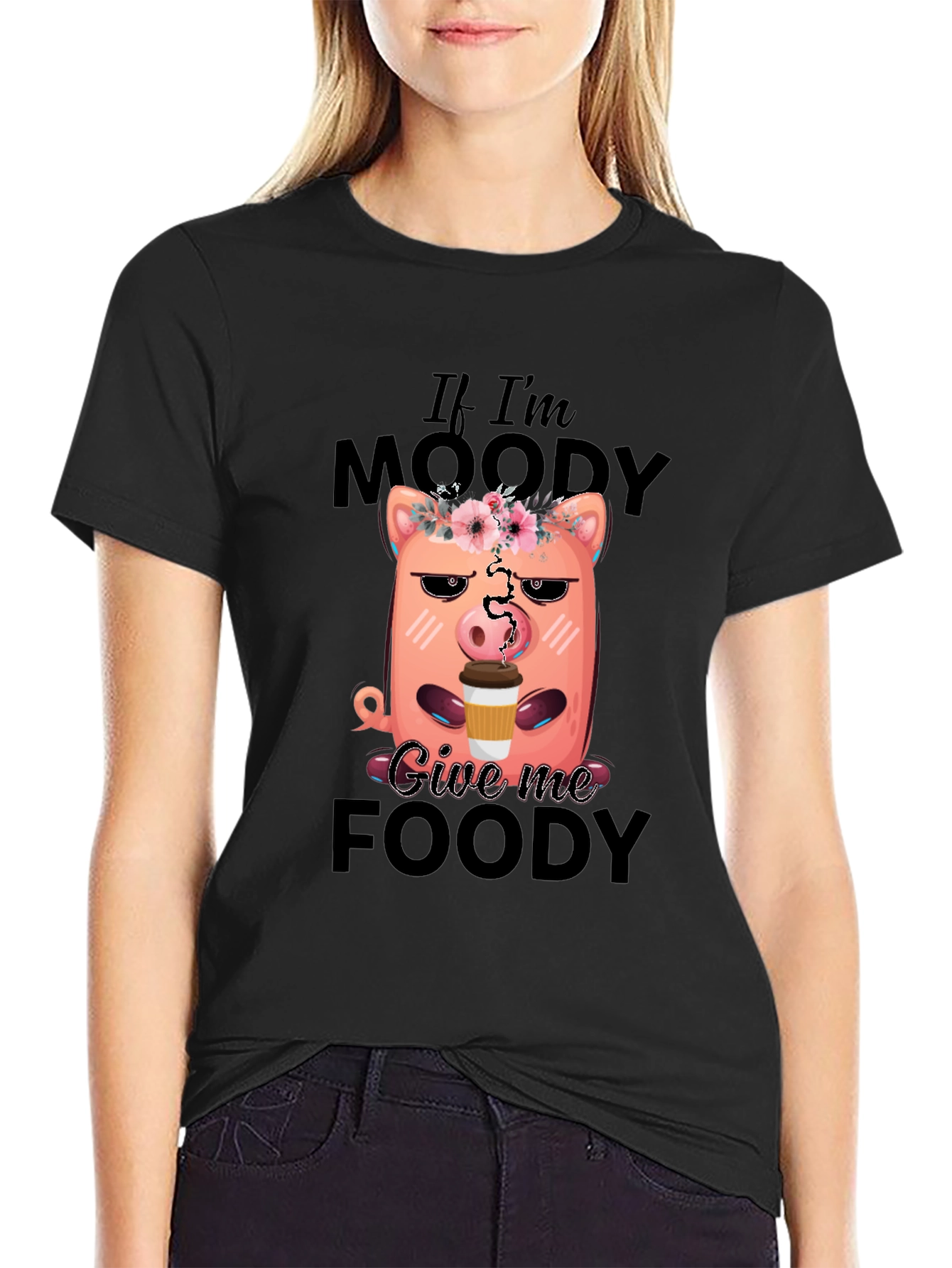 Black Moody Pig Coffee Graphic Tee view 2