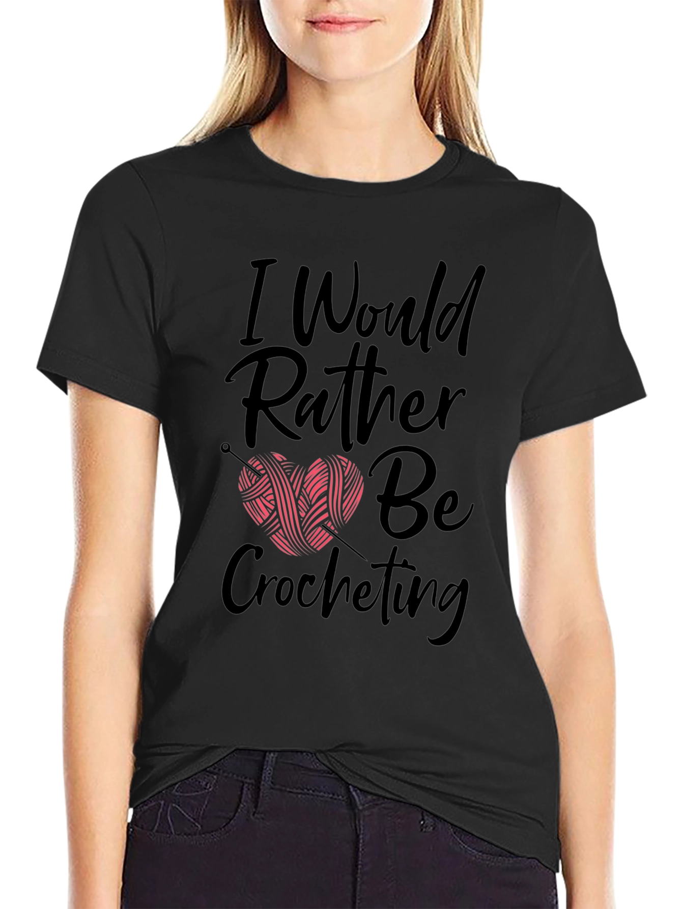 Black Crochet Lover's T-Shirt - I Would Rather Be Crocheting view 2