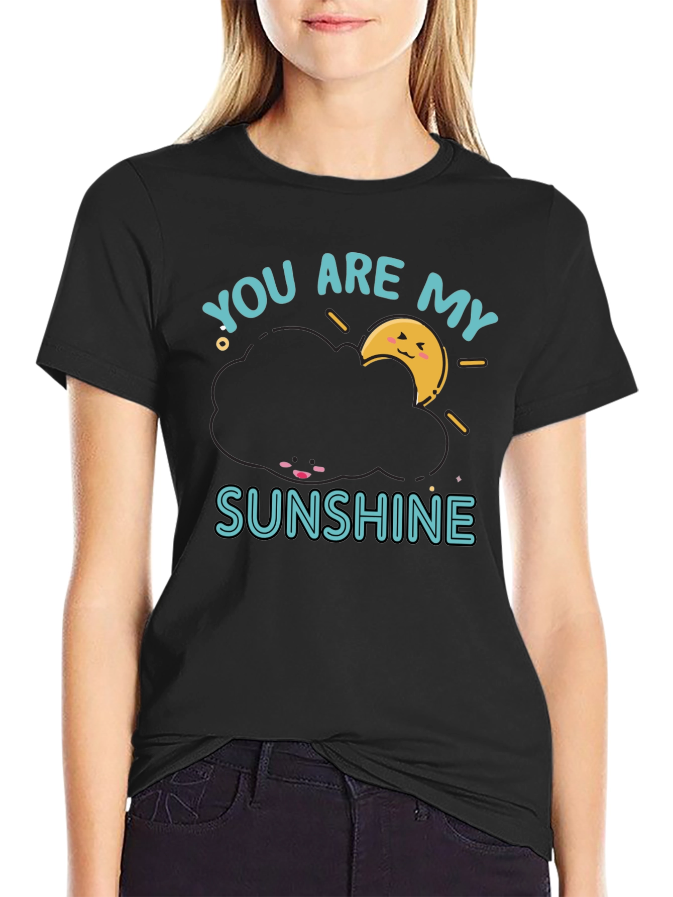 Black You Are My Sunshine Graphic Tee - Cute Cloud Design view 2