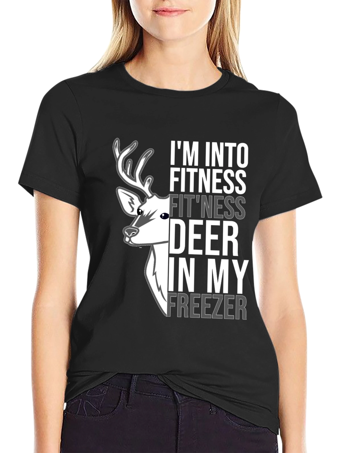Black Fitness Deer Freezer Novelty Graphic Tee view 2