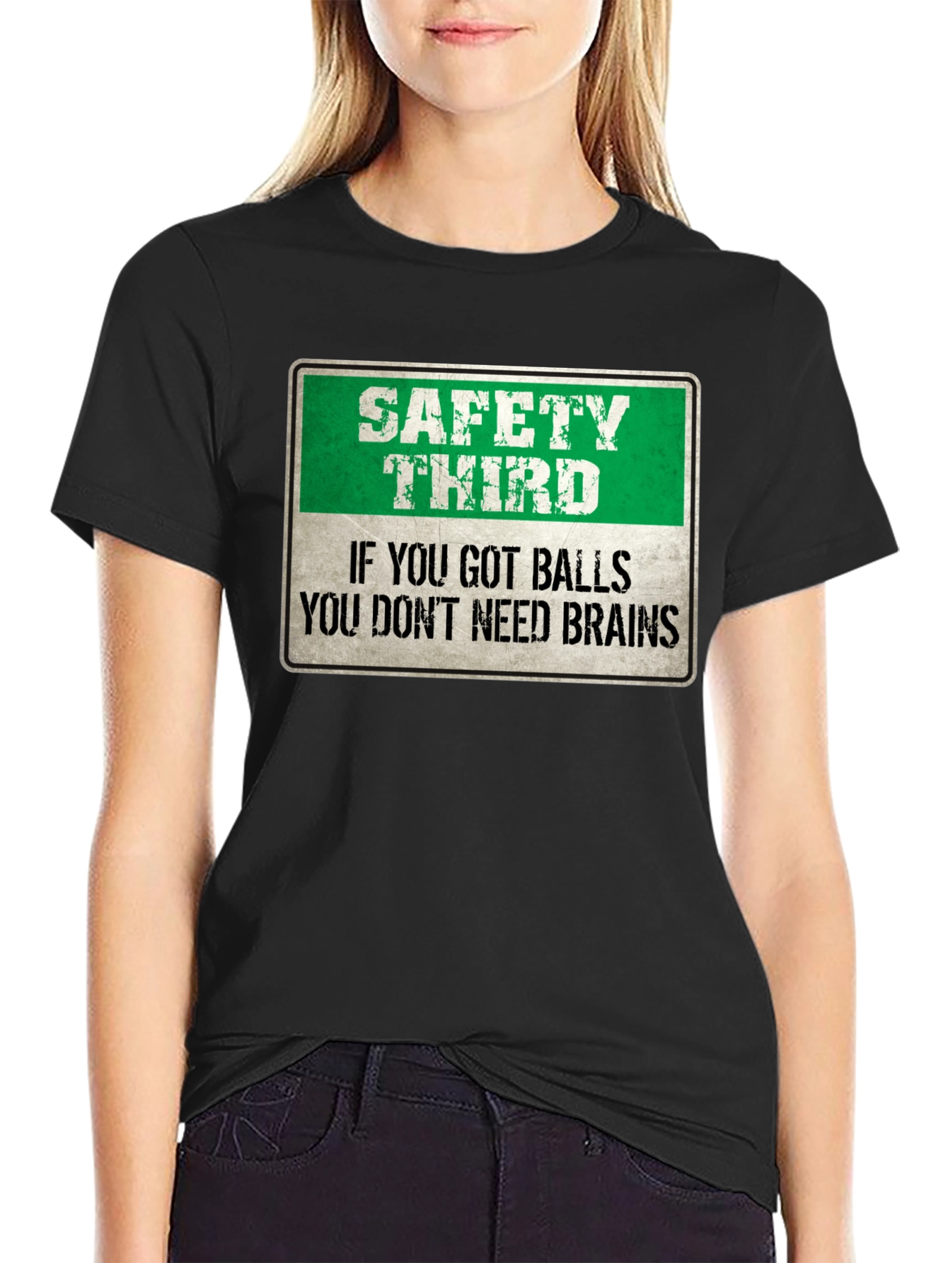 Black Safety Third Graphic Tee - Humorous Mens T-Shirt view 2