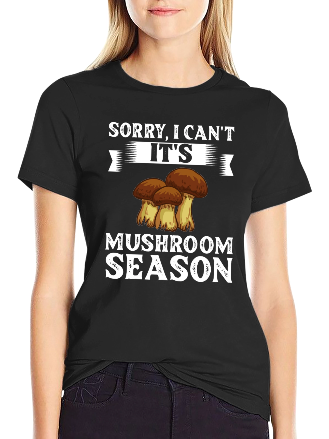 Black Mushroom Season Graphic Tee - Funny Casual Shirt view 2