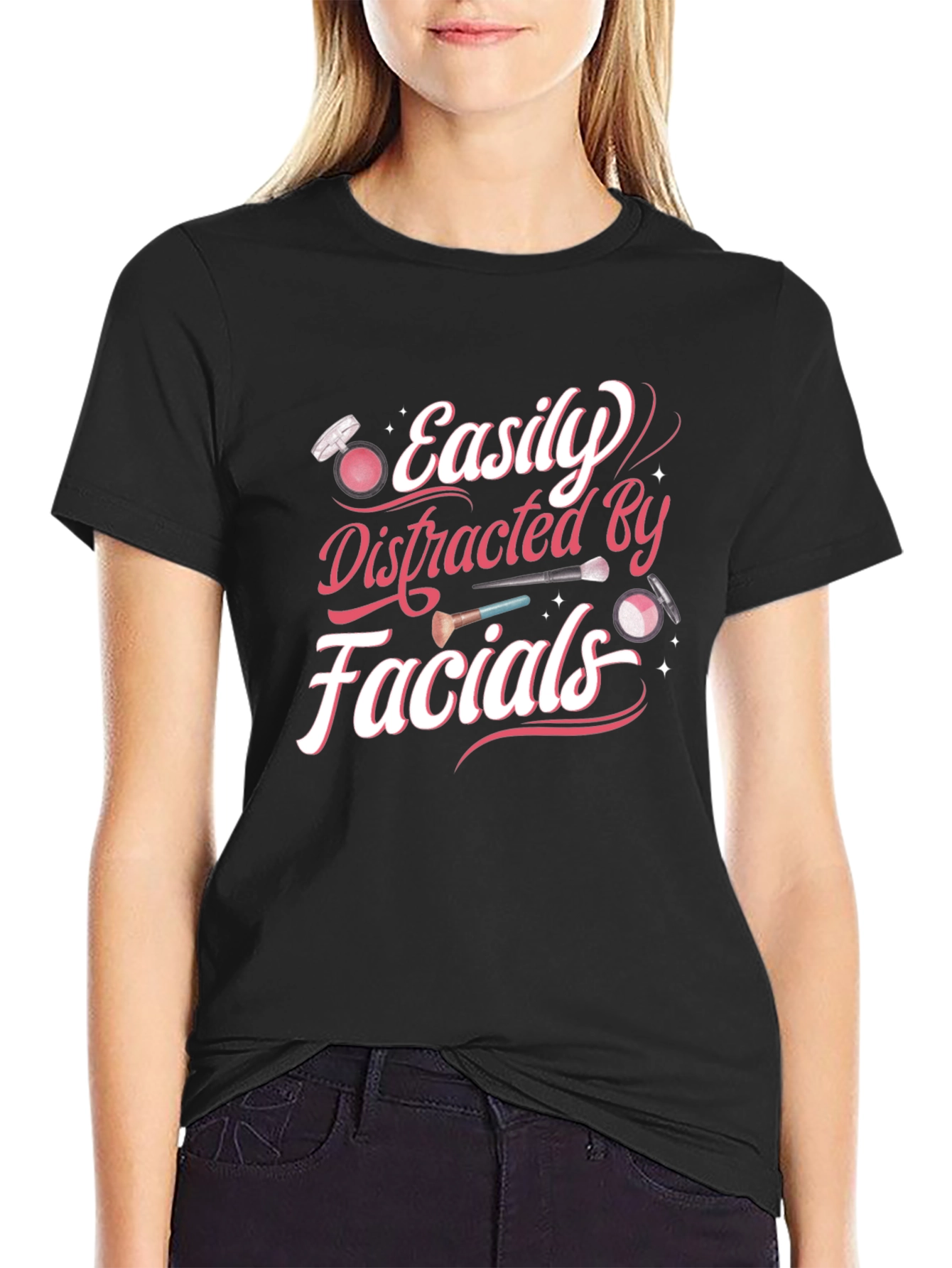 Black Easily Distracted By Facials T-Shirt view 2